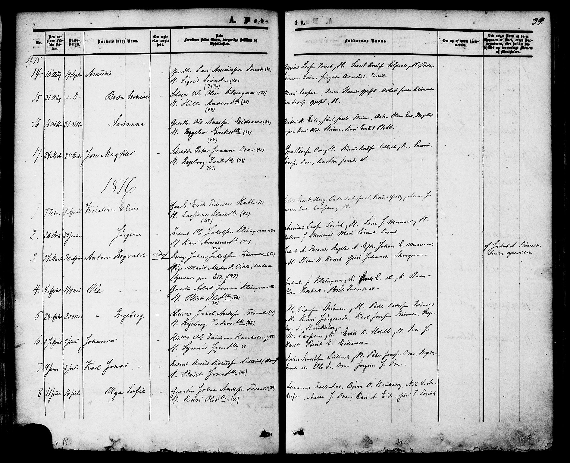 Ministerialprotokoller, klokkerbøker og fødselsregistre - Møre og Romsdal, AV/SAT-A-1454/542/L0552: Parish register (official) no. 542A02, 1854-1884, p. 39