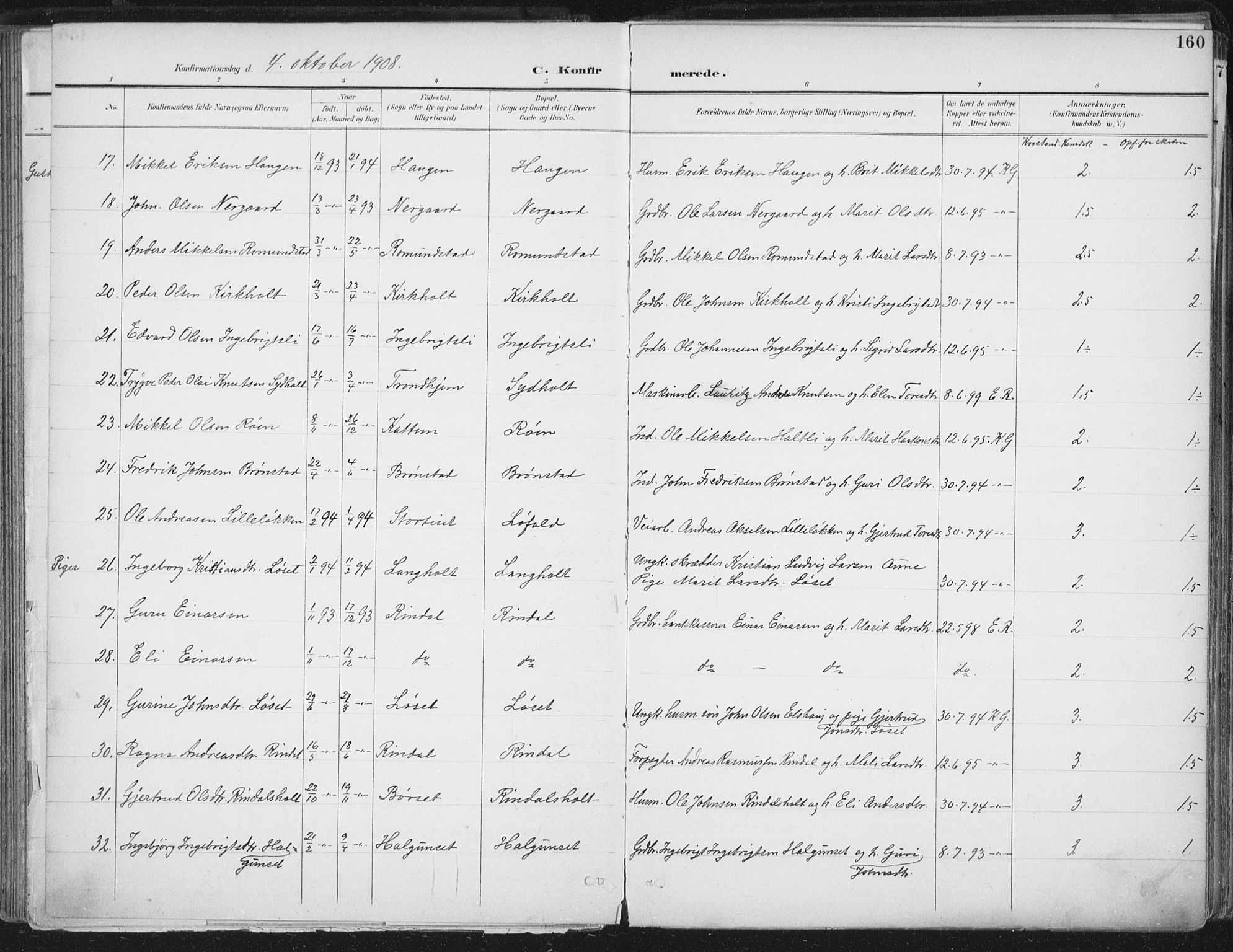 Ministerialprotokoller, klokkerbøker og fødselsregistre - Møre og Romsdal, AV/SAT-A-1454/598/L1072: Parish register (official) no. 598A06, 1896-1910, p. 160