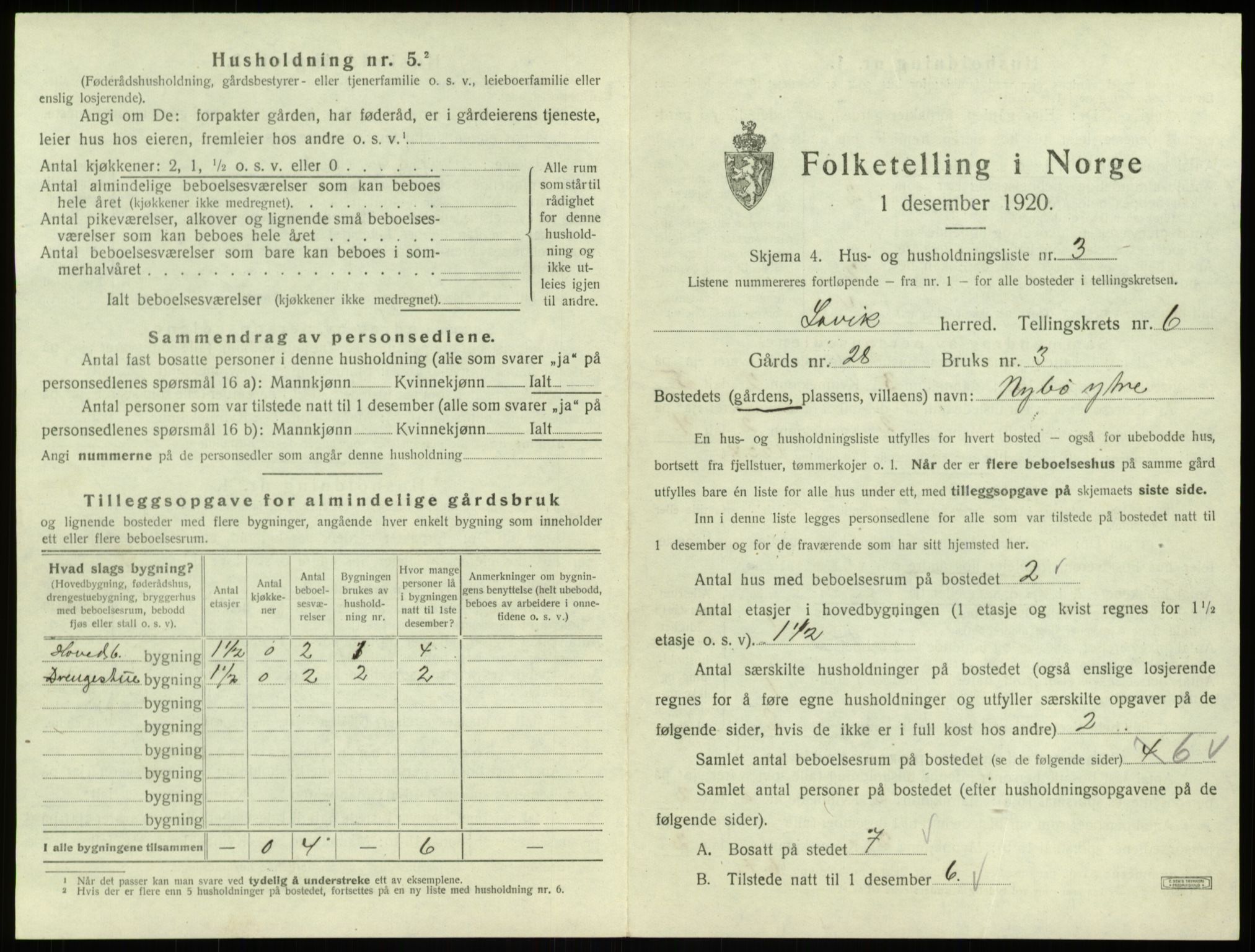 SAB, 1920 census for Lavik, 1920, p. 196