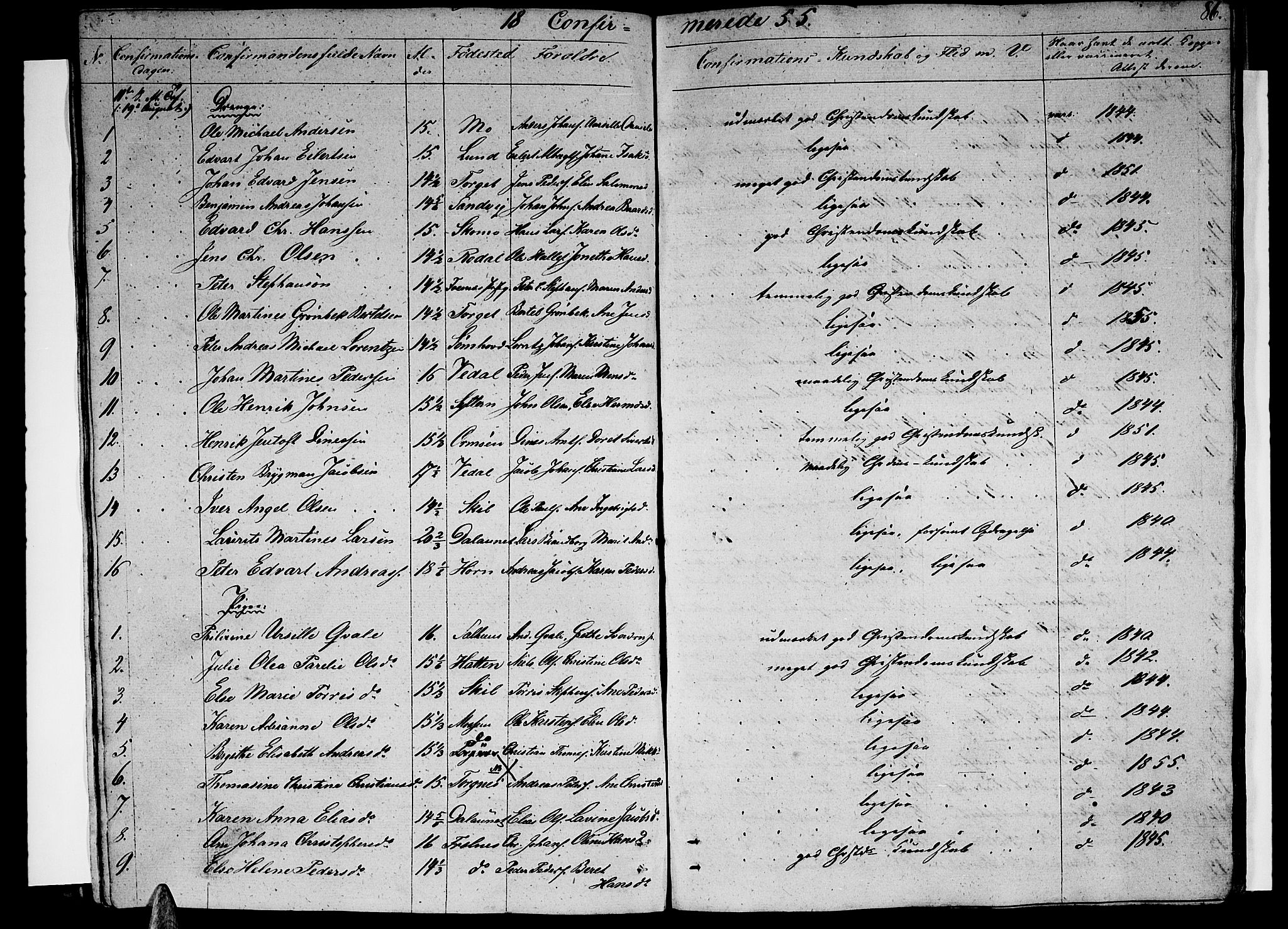 Ministerialprotokoller, klokkerbøker og fødselsregistre - Nordland, SAT/A-1459/813/L0211: Parish register (copy) no. 813C03, 1842-1863, p. 86