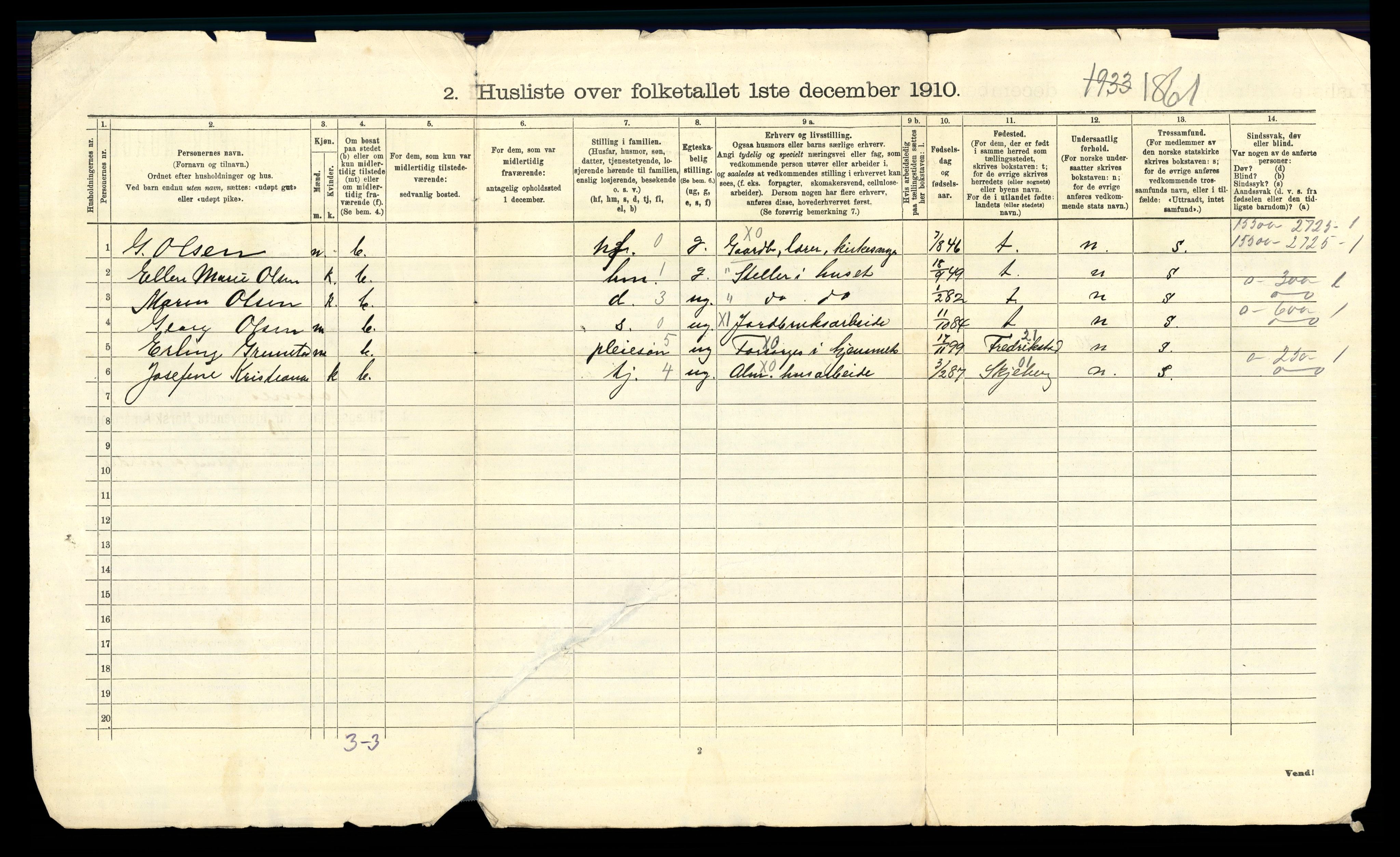 RA, 1910 census for Torsnes, 1910, p. 17