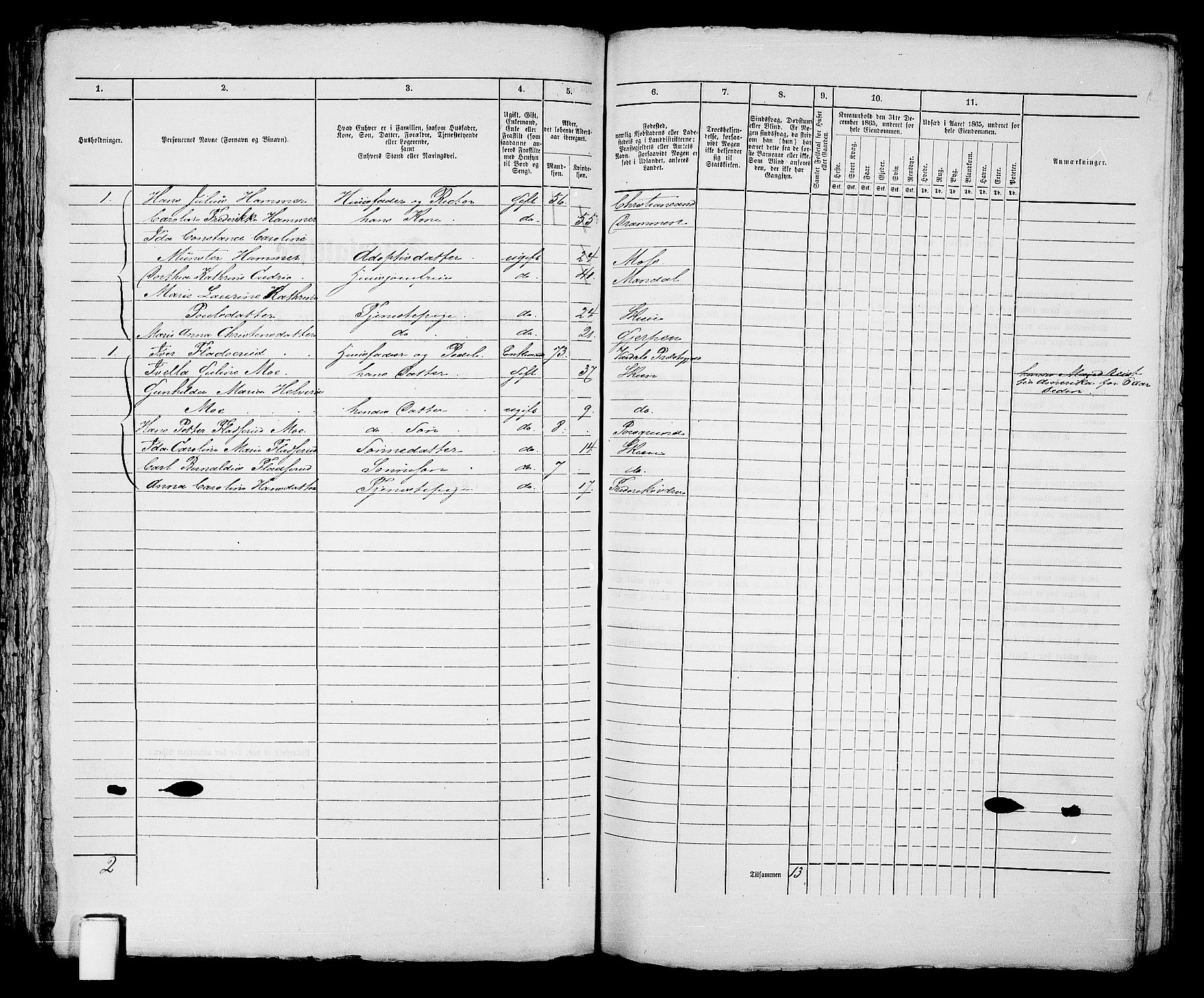 RA, 1865 census for Skien, 1865, p. 635
