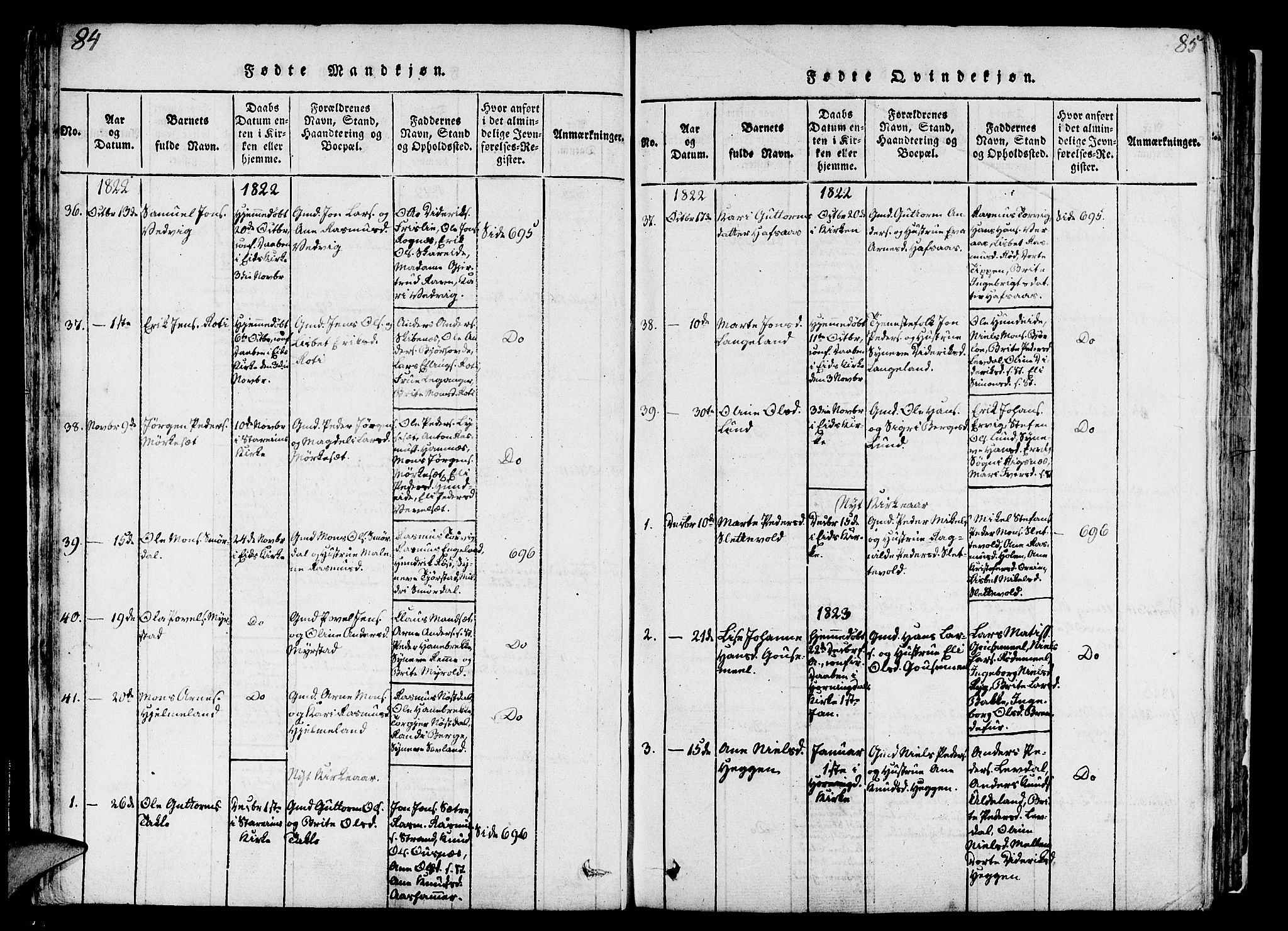 Eid sokneprestembete, AV/SAB-A-82301/H/Haa/Haaa/L0005: Parish register (official) no. A 5, 1816-1830, p. 84-85