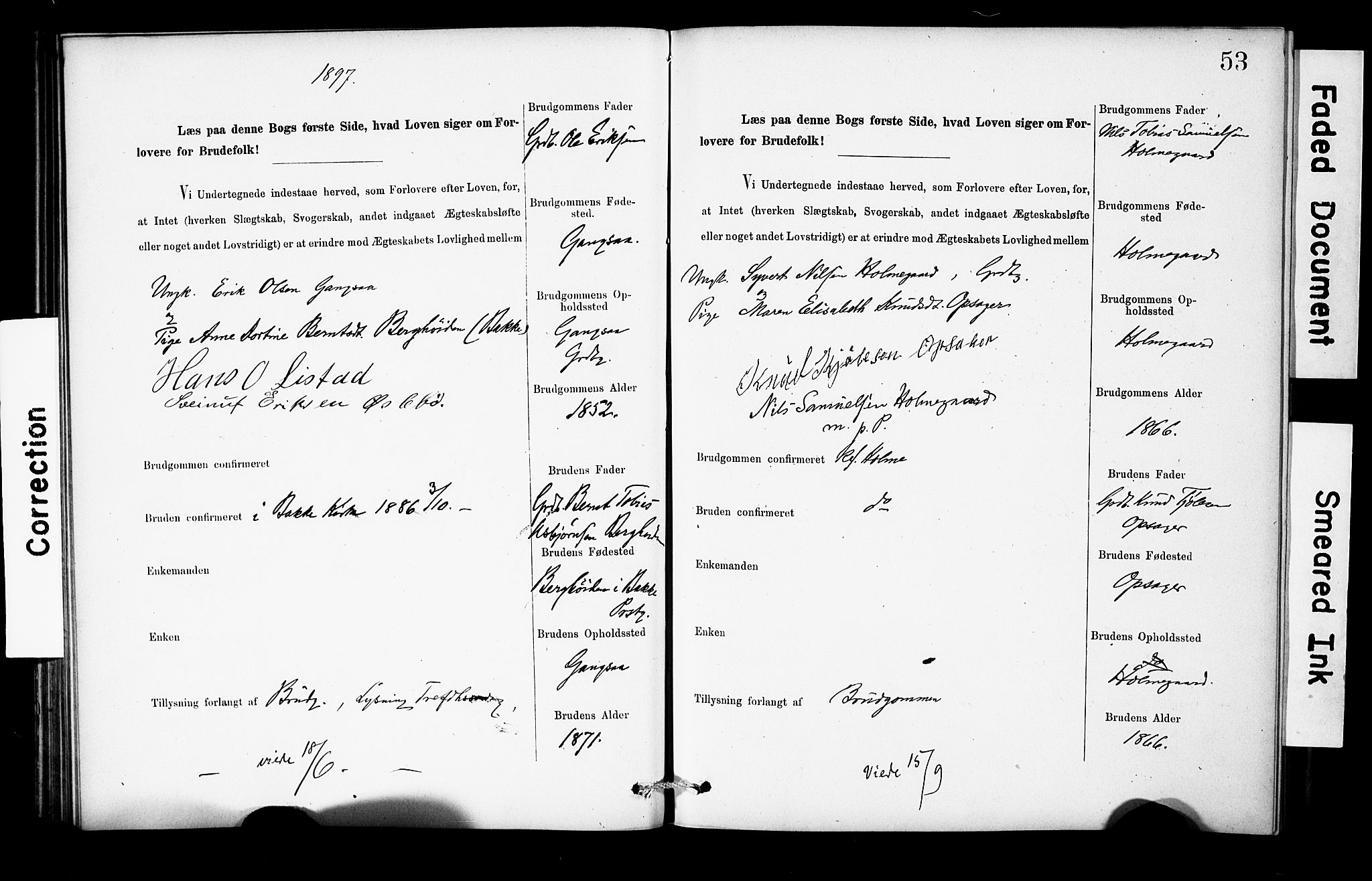 Holum sokneprestkontor, SAK/1111-0022/F/Fe/L0004: Banns register no. II 5 4, 1890-1914, p. 53