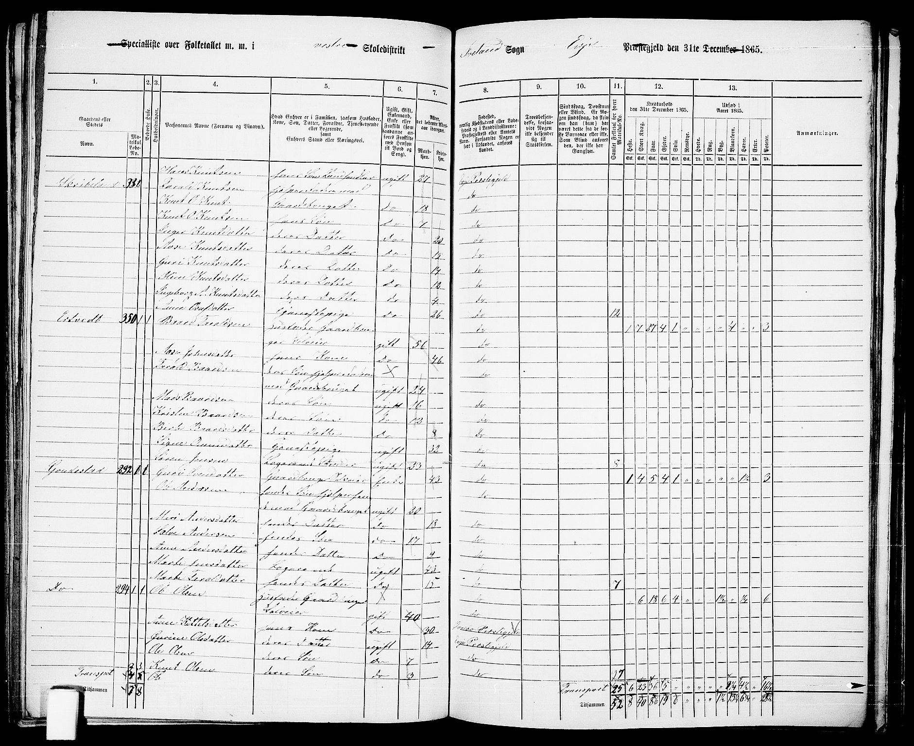 RA, 1865 census for Evje, 1865, p. 133