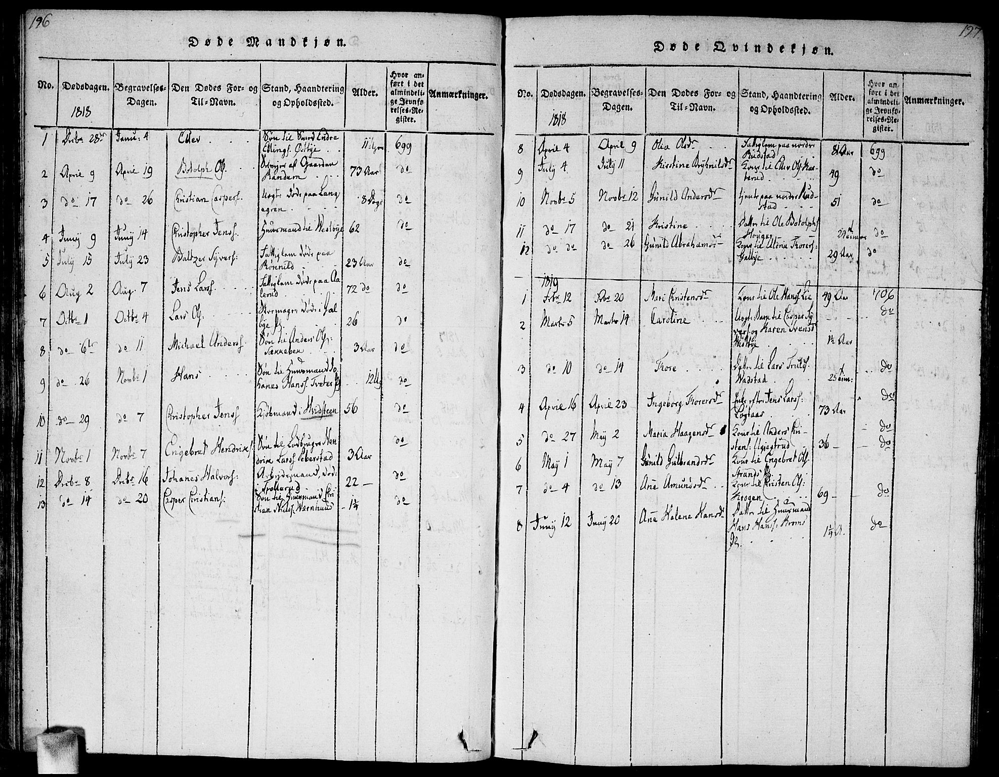 Vestby prestekontor Kirkebøker, SAO/A-10893/G/Ga/L0001: Parish register (copy) no. I 1, 1814-1827, p. 196-197