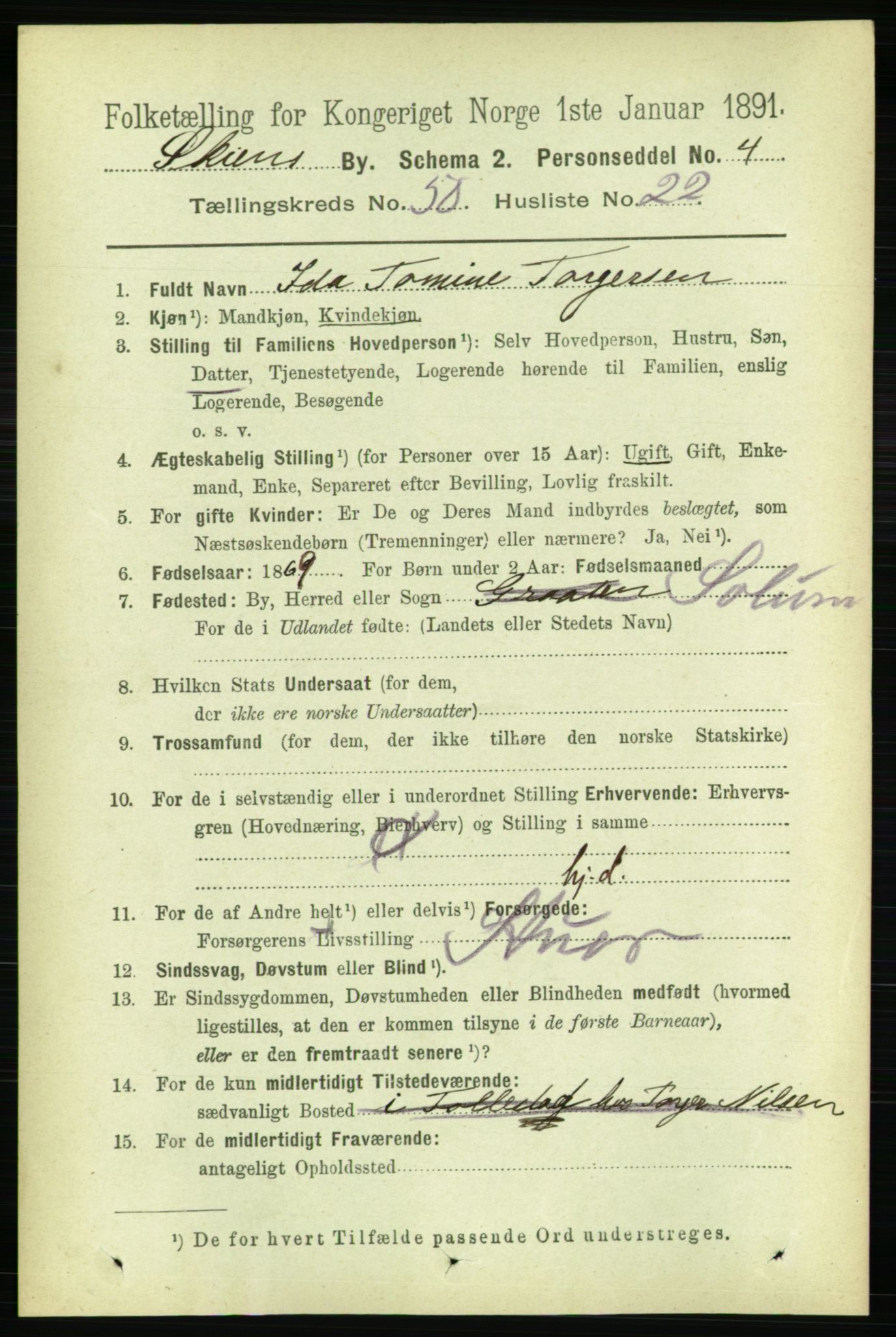 RA, 1891 census for 0806 Skien, 1891, p. 10988