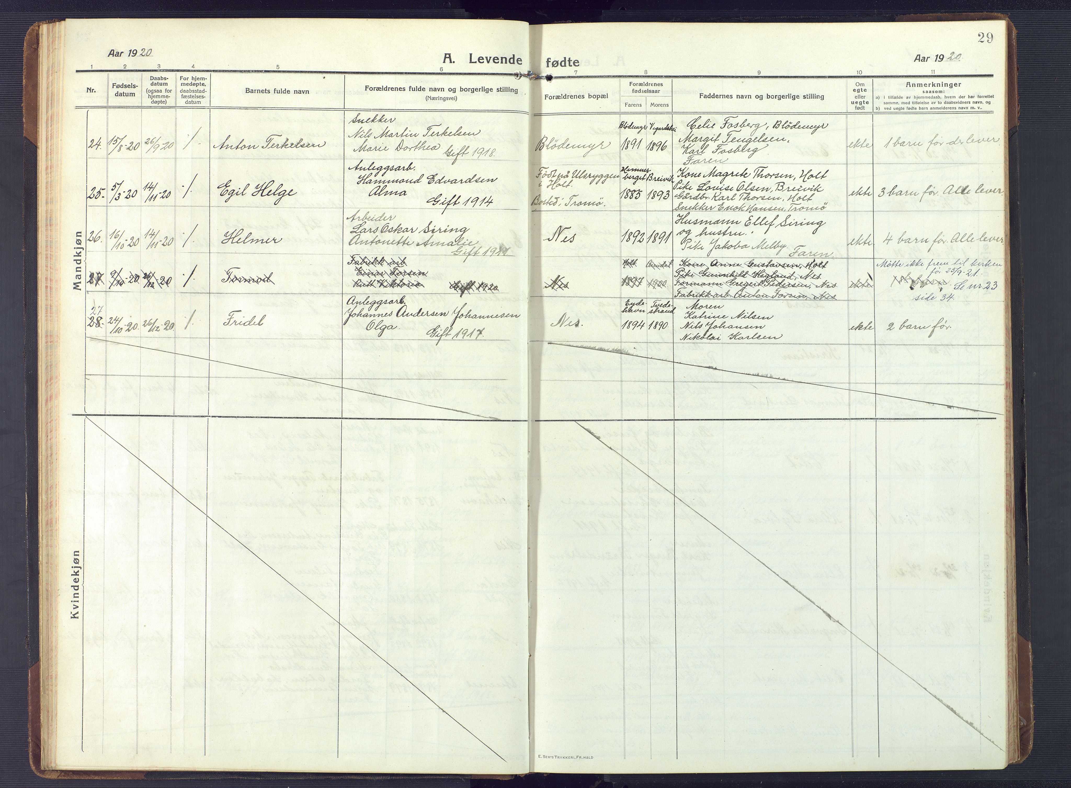 Austre Moland sokneprestkontor, SAK/1111-0001/F/Fb/Fbb/L0004: Parish register (copy) no. B 4, 1914-1929, p. 29