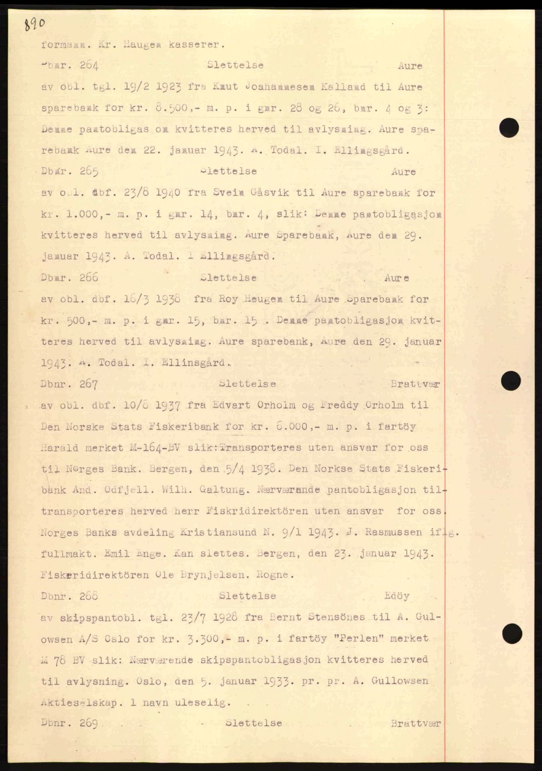 Nordmøre sorenskriveri, AV/SAT-A-4132/1/2/2Ca: Mortgage book no. C81, 1940-1945, Diary no: : 264/1943