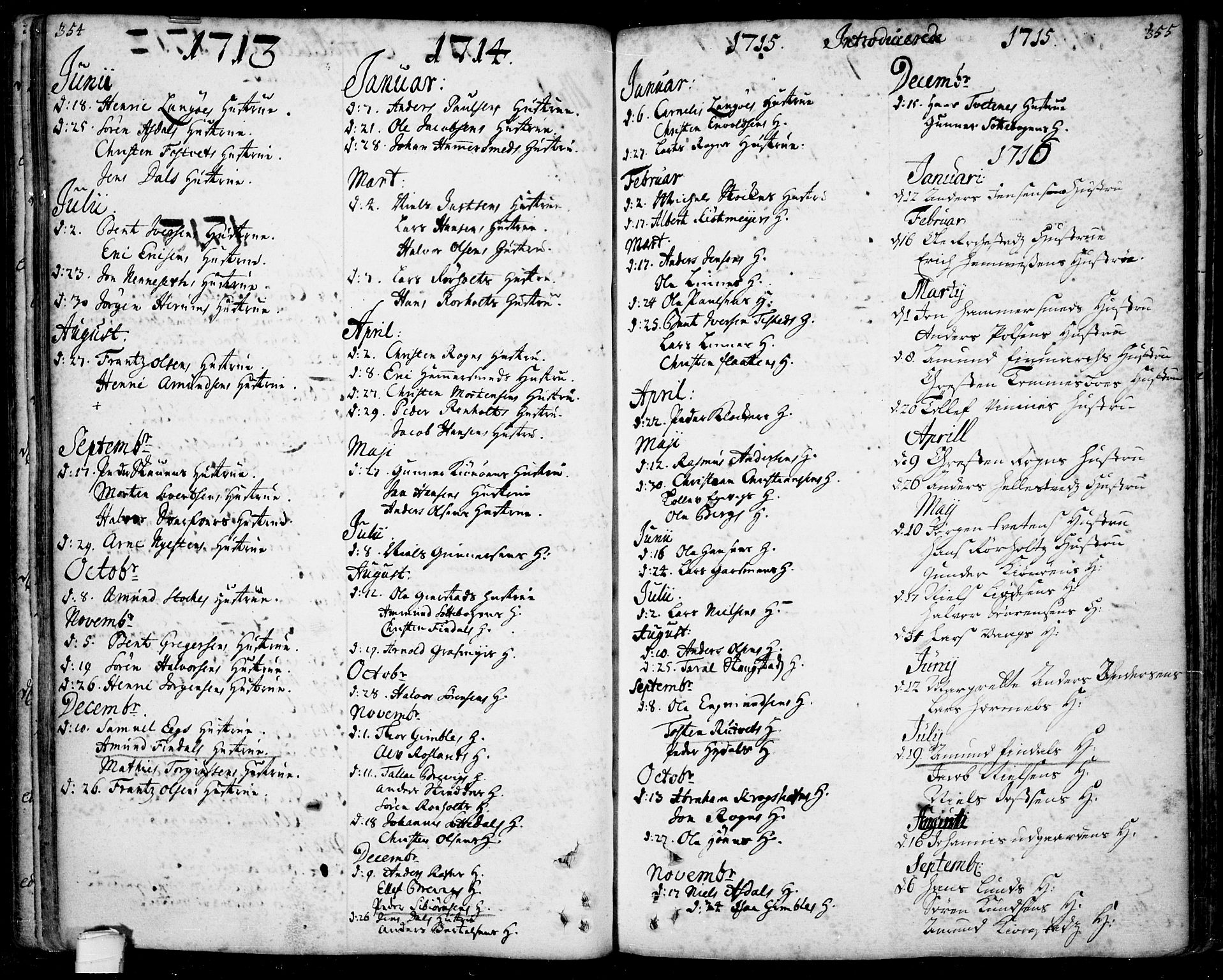 Bamble kirkebøker, SAKO/A-253/F/Fa/L0001: Parish register (official) no. I 1, 1702-1774, p. 354-355