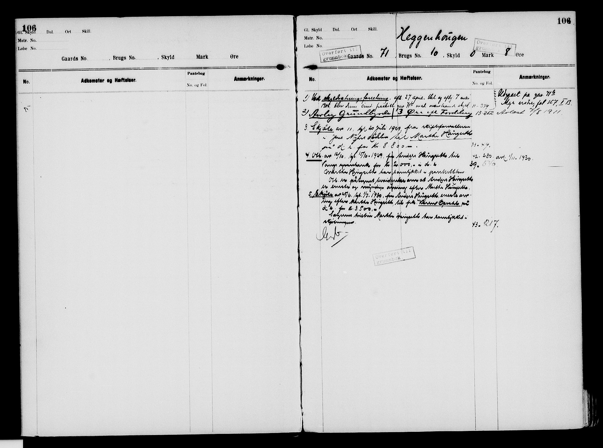 Nord-Hedmark sorenskriveri, SAH/TING-012/H/Ha/Had/Hade/L0003: Mortgage register no. 4.3, 1899-1940, p. 106