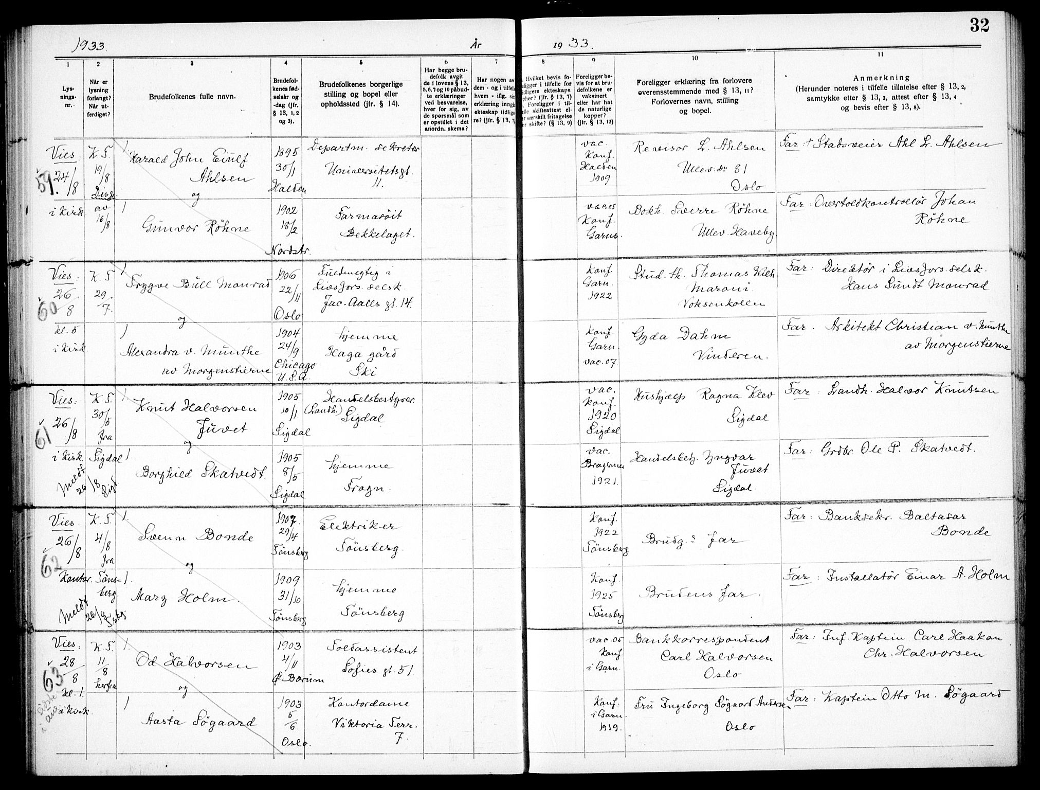 Garnisonsmenigheten Kirkebøker, AV/SAO-A-10846/H/Ha/L0011: Banns register no. I 11, 1932-1936, p. 32