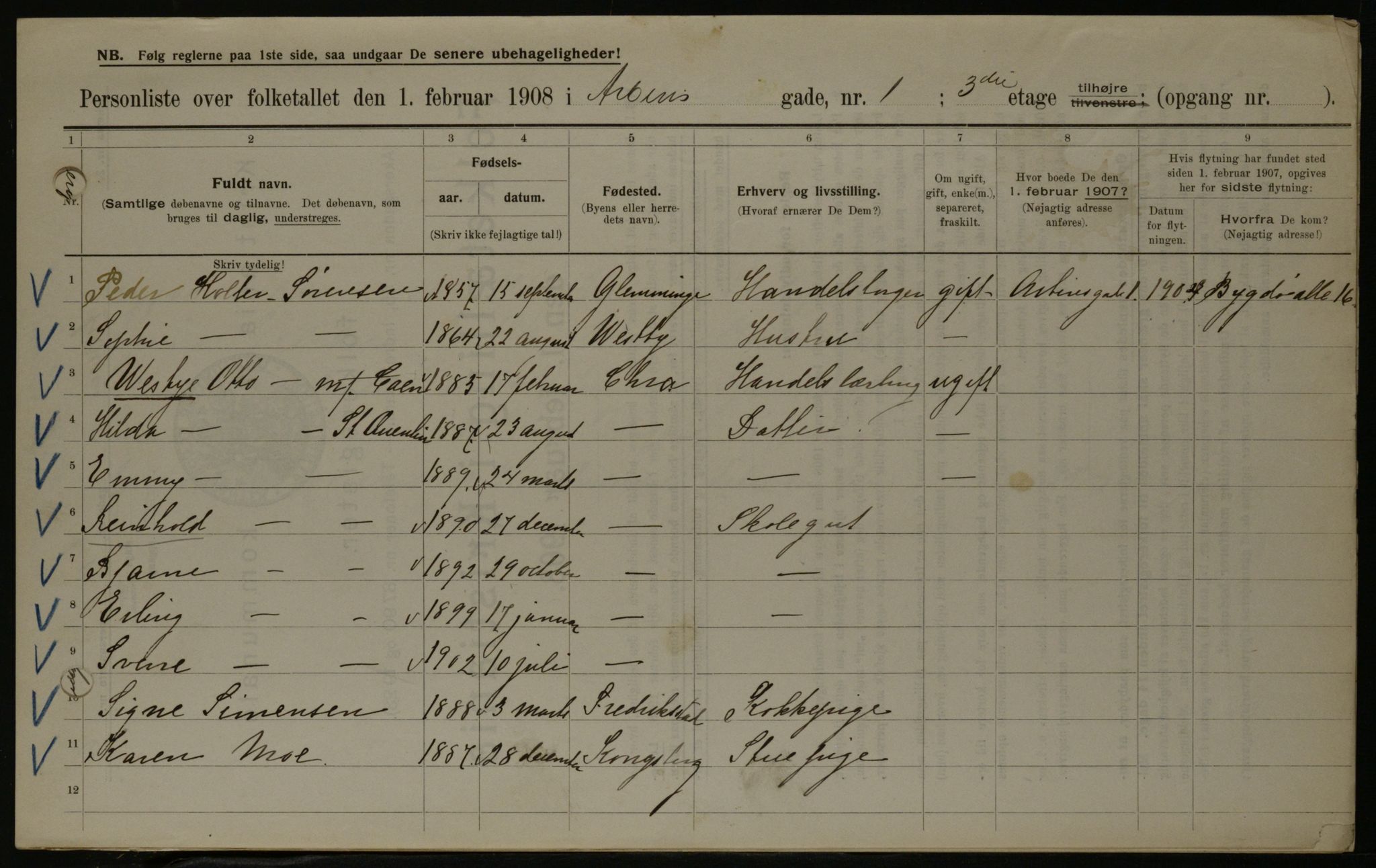 OBA, Municipal Census 1908 for Kristiania, 1908, p. 1751