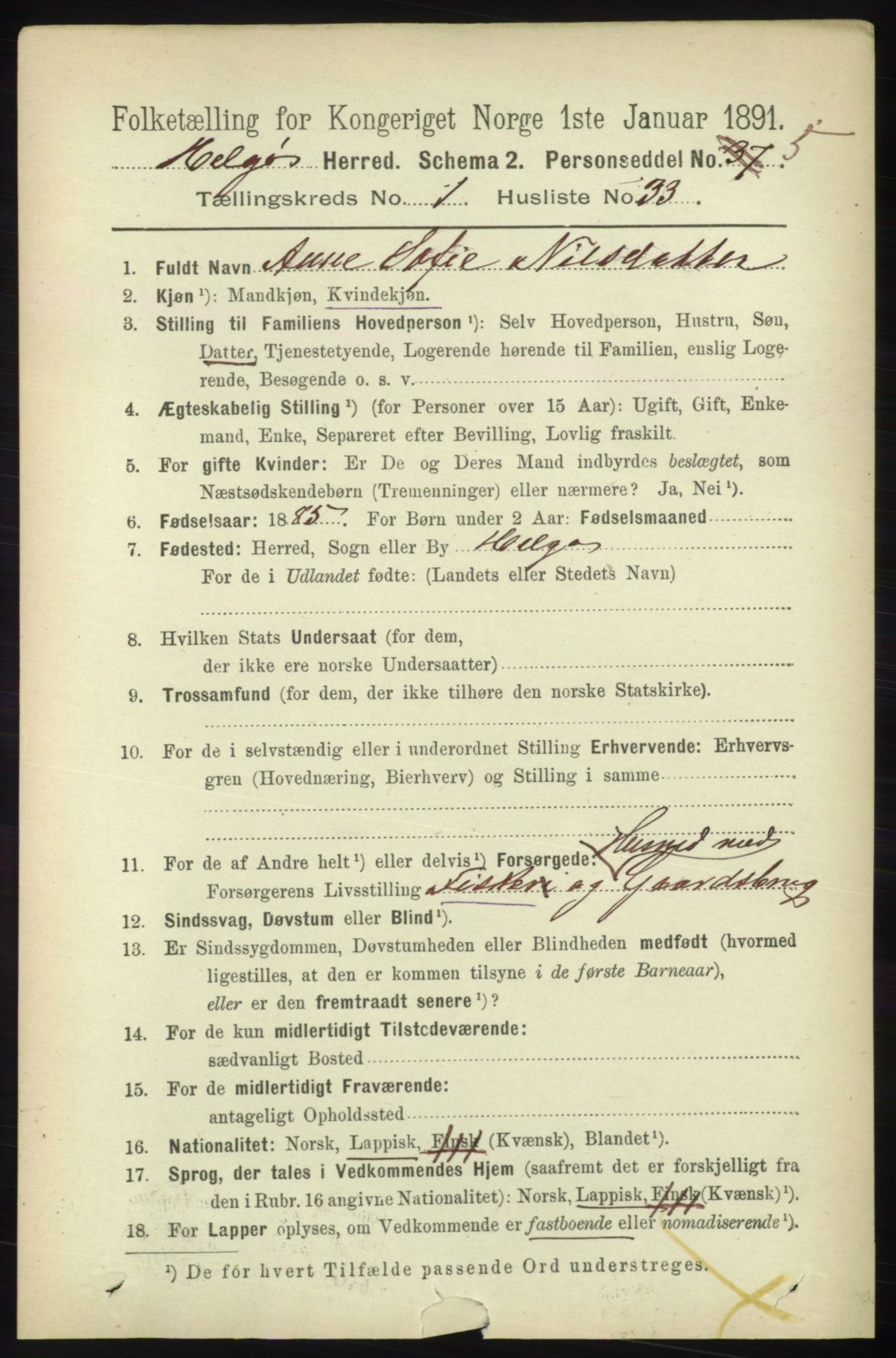 RA, 1891 census for 1935 Helgøy, 1891, p. 276
