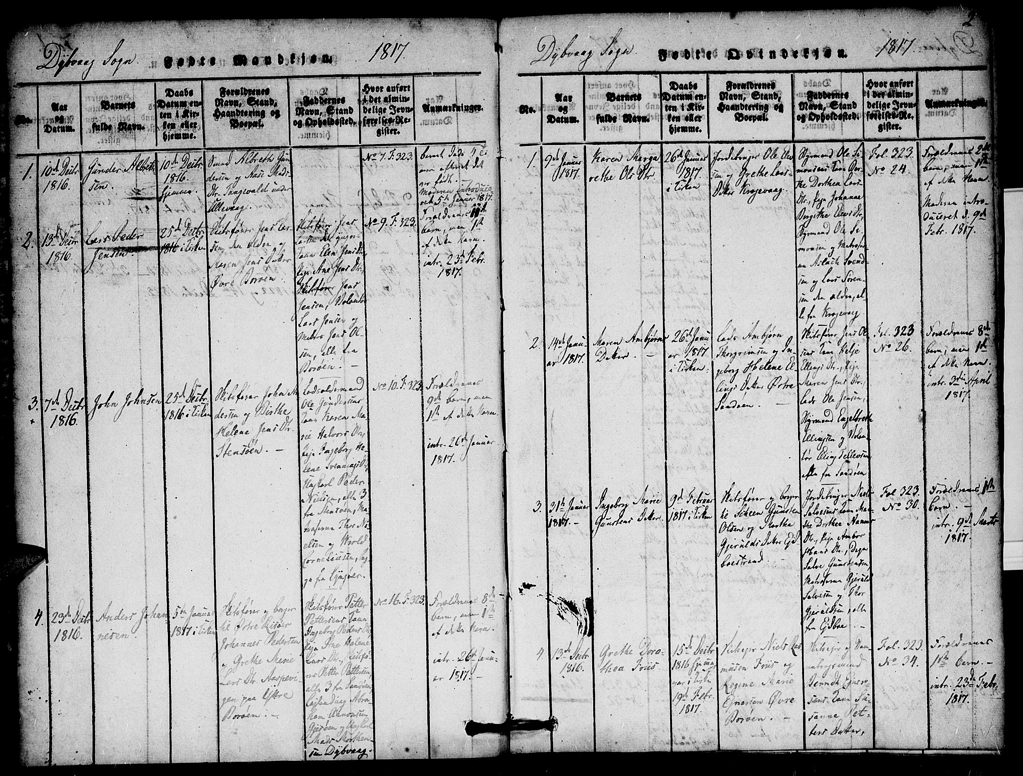 Dypvåg sokneprestkontor, SAK/1111-0007/F/Fa/Faa/L0003: Parish register (official) no. A 3 /1, 1817-1824, p. 2
