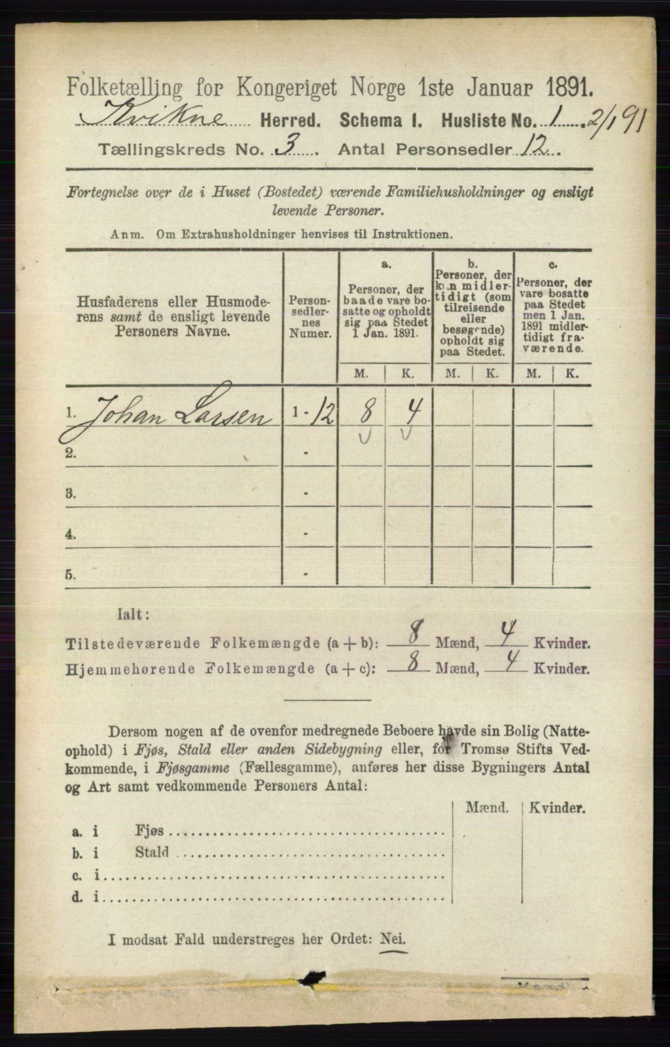 RA, 1891 census for 0440 Kvikne, 1891, p. 644