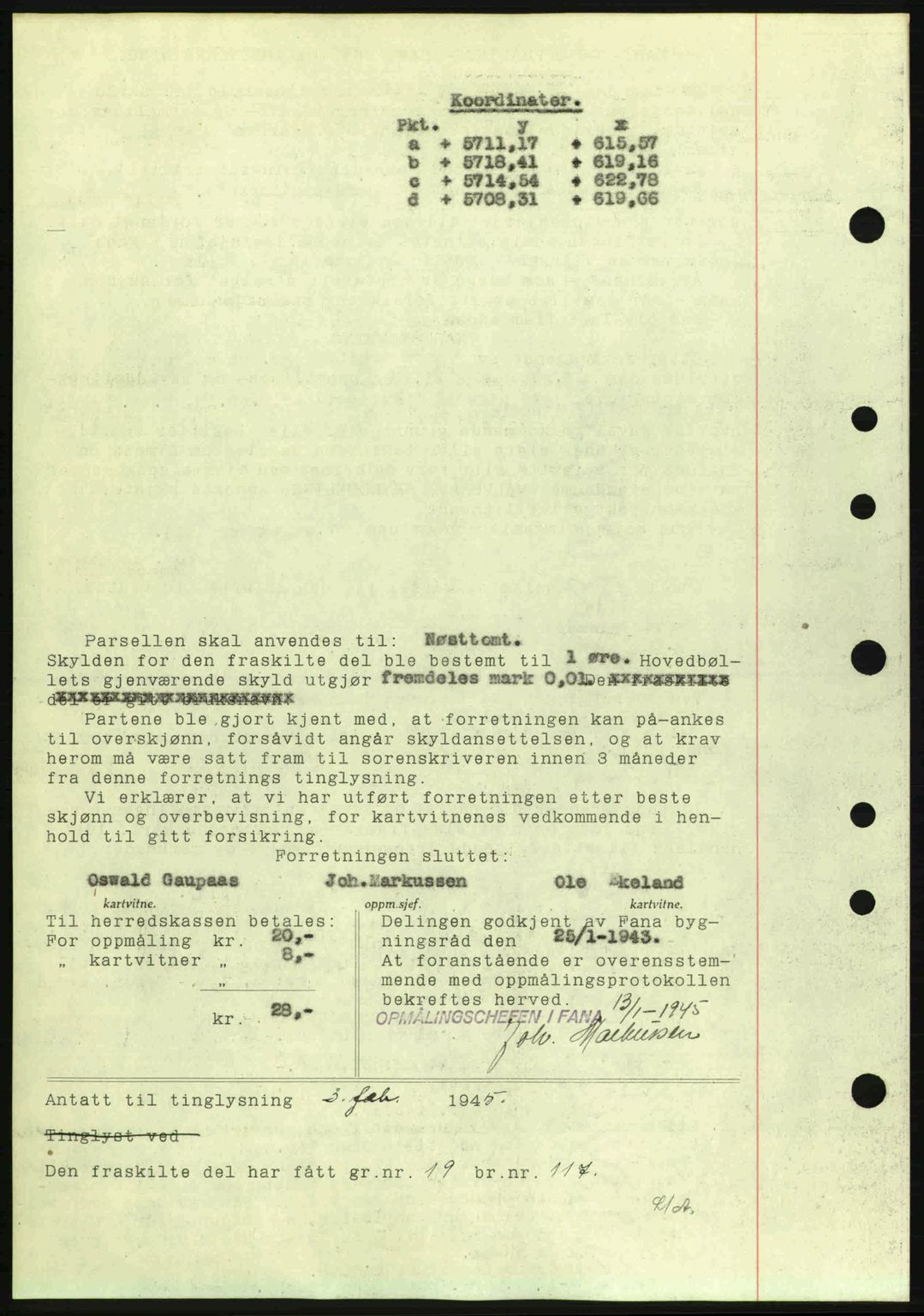 Midhordland sorenskriveri, SAB/A-3001/1/G/Gb/Gbj/L0019: Mortgage book no. A37-38, 1944-1945, Diary no: : 362/1945