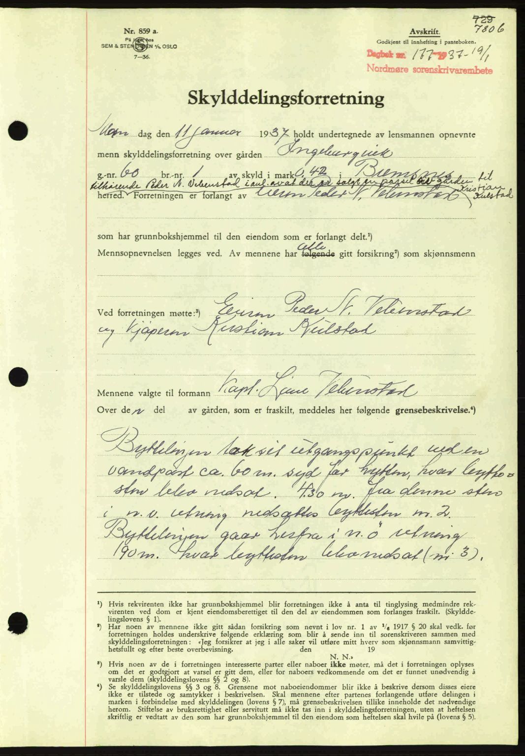 Nordmøre sorenskriveri, AV/SAT-A-4132/1/2/2Ca: Mortgage book no. A80, 1936-1937, Diary no: : 177/1937