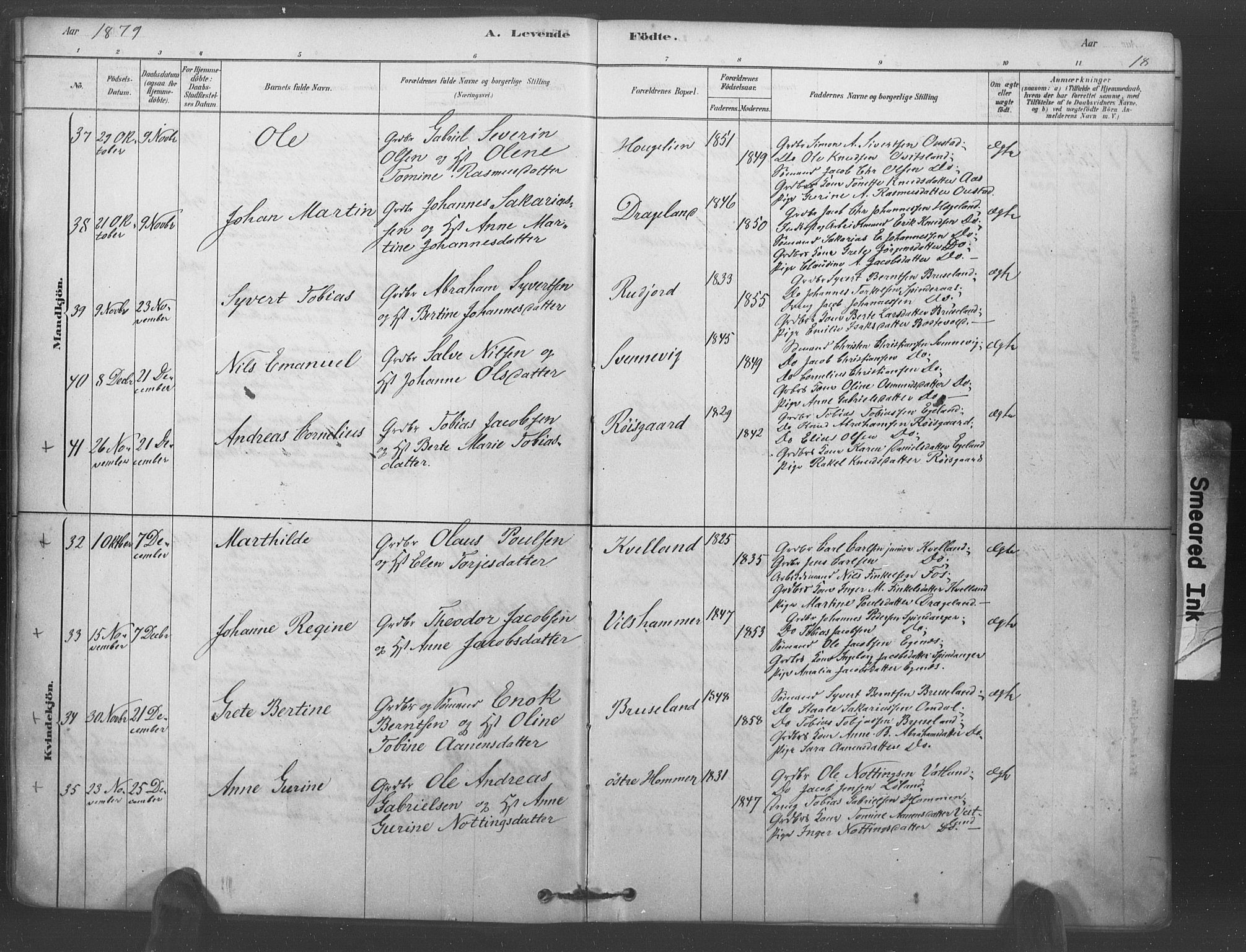 Lyngdal sokneprestkontor, AV/SAK-1111-0029/F/Fa/Fac/L0011: Parish register (official) no. A 11, 1878-1893, p. 18