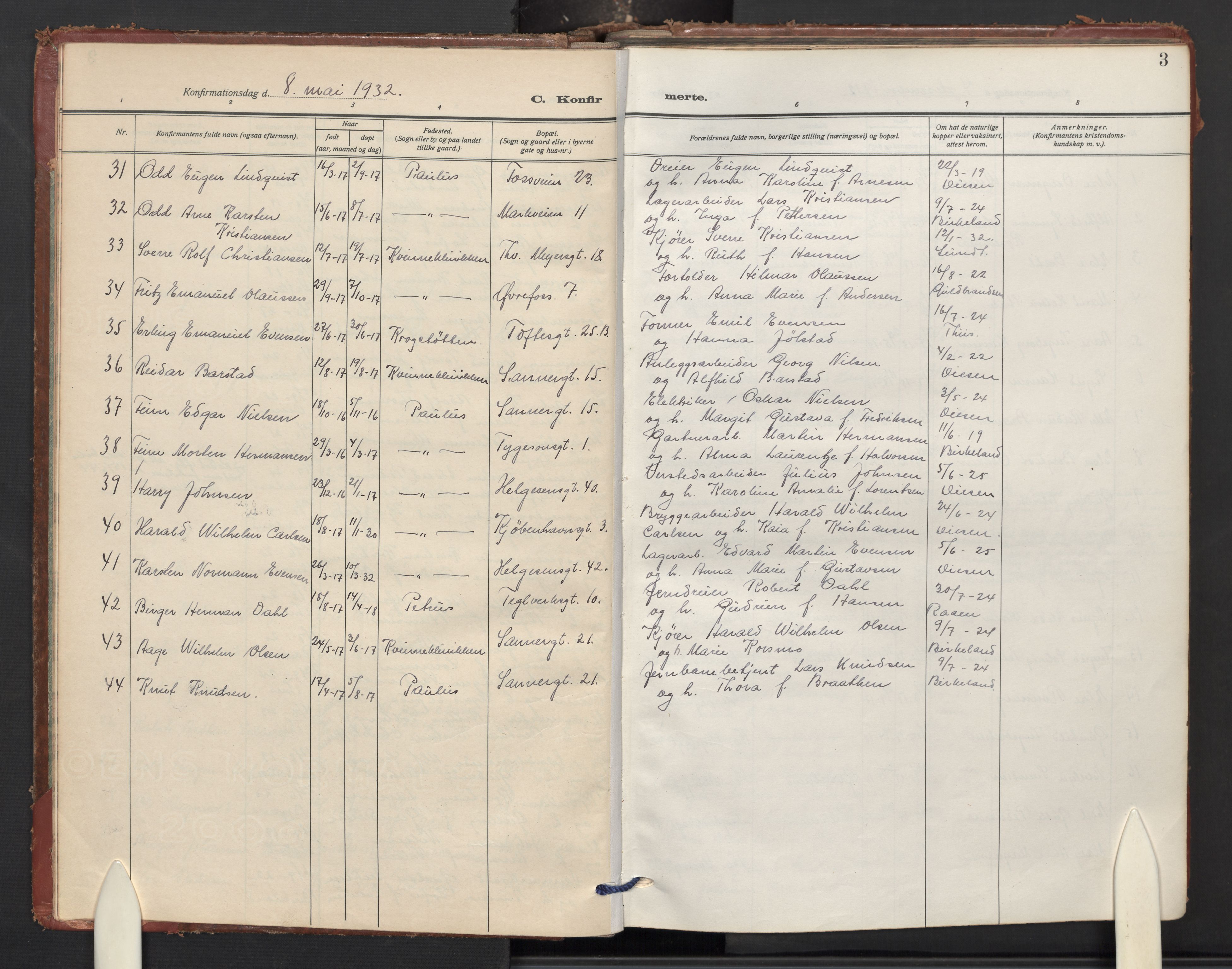 Paulus prestekontor Kirkebøker, AV/SAO-A-10871/F/Fa/L0030: Parish register (official) no. 30, 1932-1955, p. 3