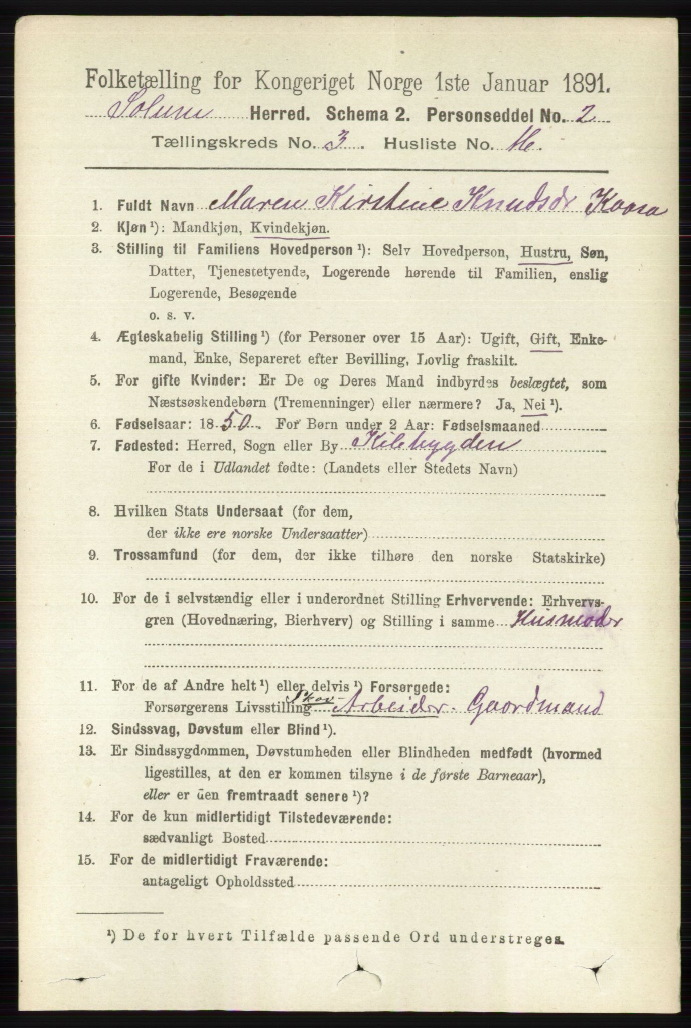 RA, 1891 census for 0818 Solum, 1891, p. 432