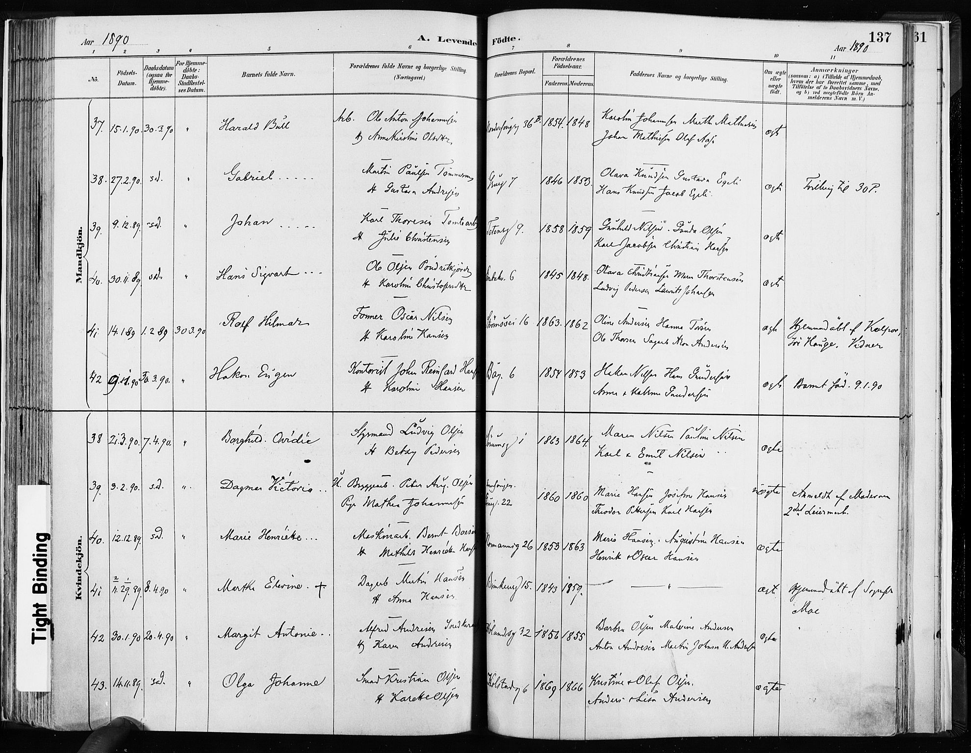 Kampen prestekontor Kirkebøker, SAO/A-10853/F/Fa/L0003: Parish register (official) no. I 3, 1886-1892, p. 137
