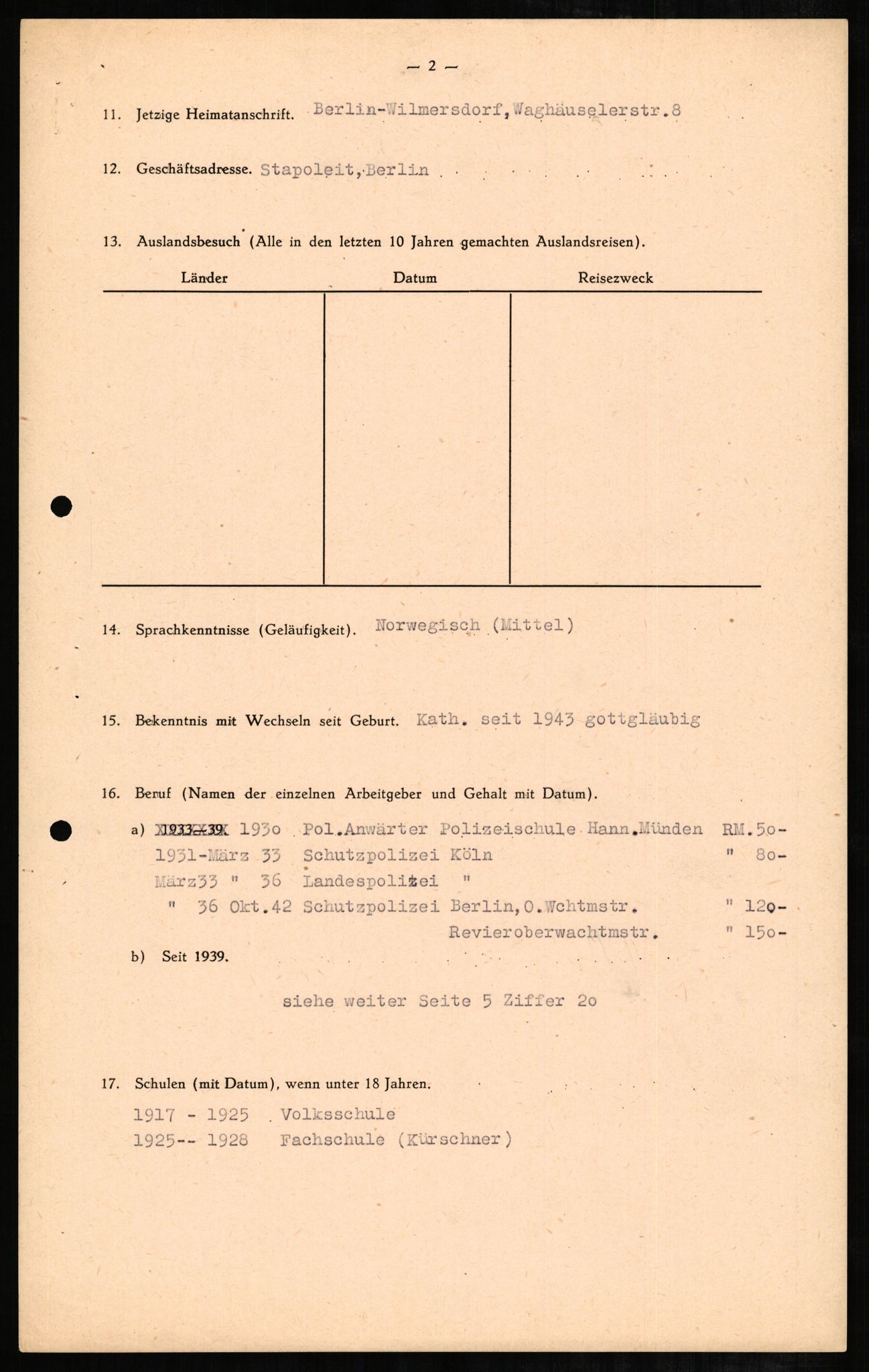 Forsvaret, Forsvarets overkommando II, RA/RAFA-3915/D/Db/L0002: CI Questionaires. Tyske okkupasjonsstyrker i Norge. Tyskere., 1945-1946, p. 354