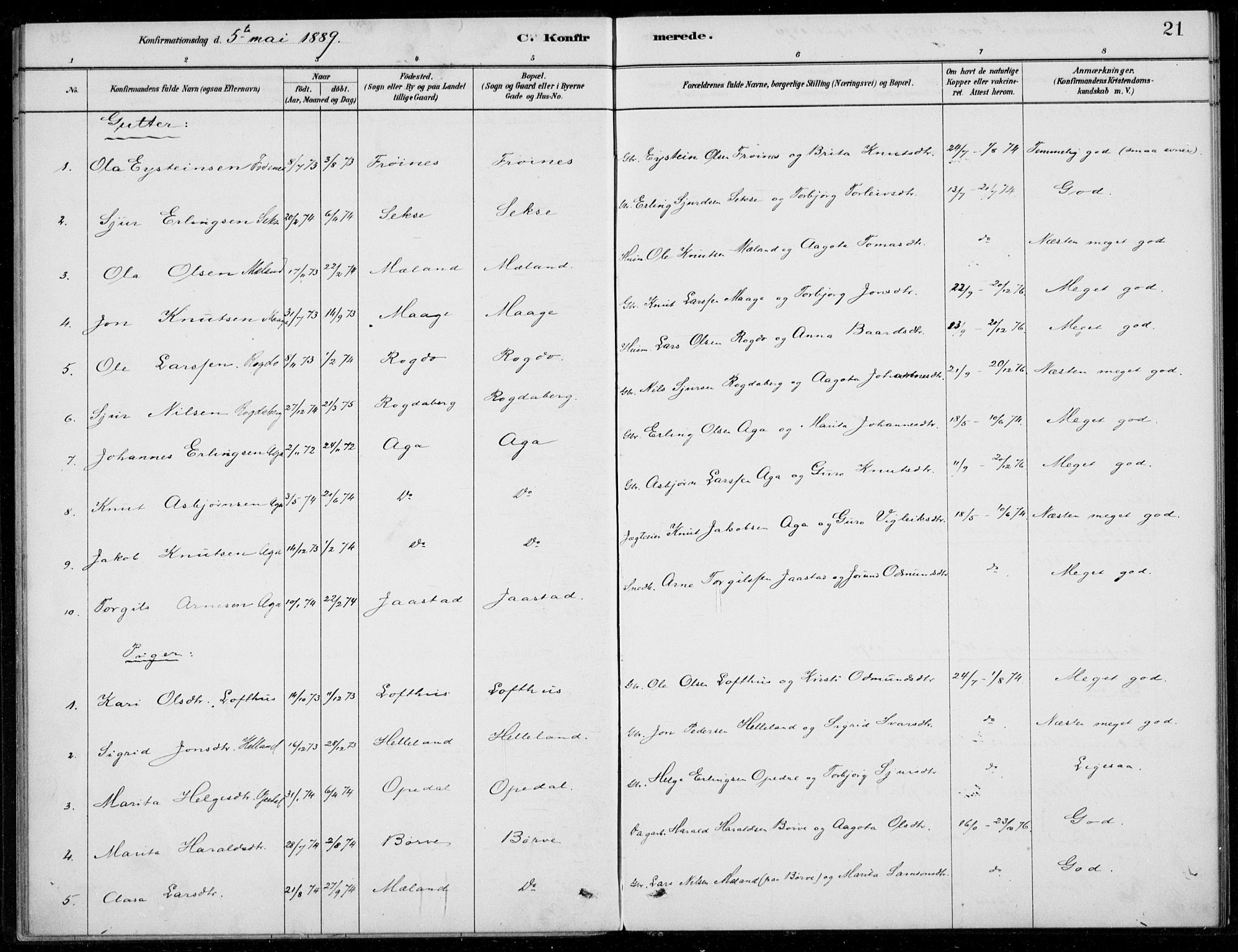 Ullensvang sokneprestembete, SAB/A-78701/H/Haa: Parish register (official) no. B  2, 1880-1910, p. 21