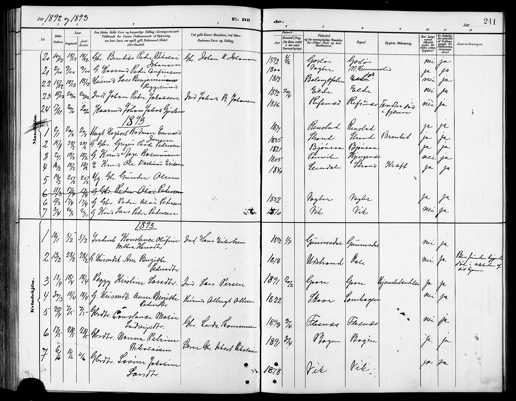 Kvæfjord sokneprestkontor, AV/SATØ-S-1323/G/Ga/Gab/L0005klokker: Parish register (copy) no. 5, 1886-1911, p. 241