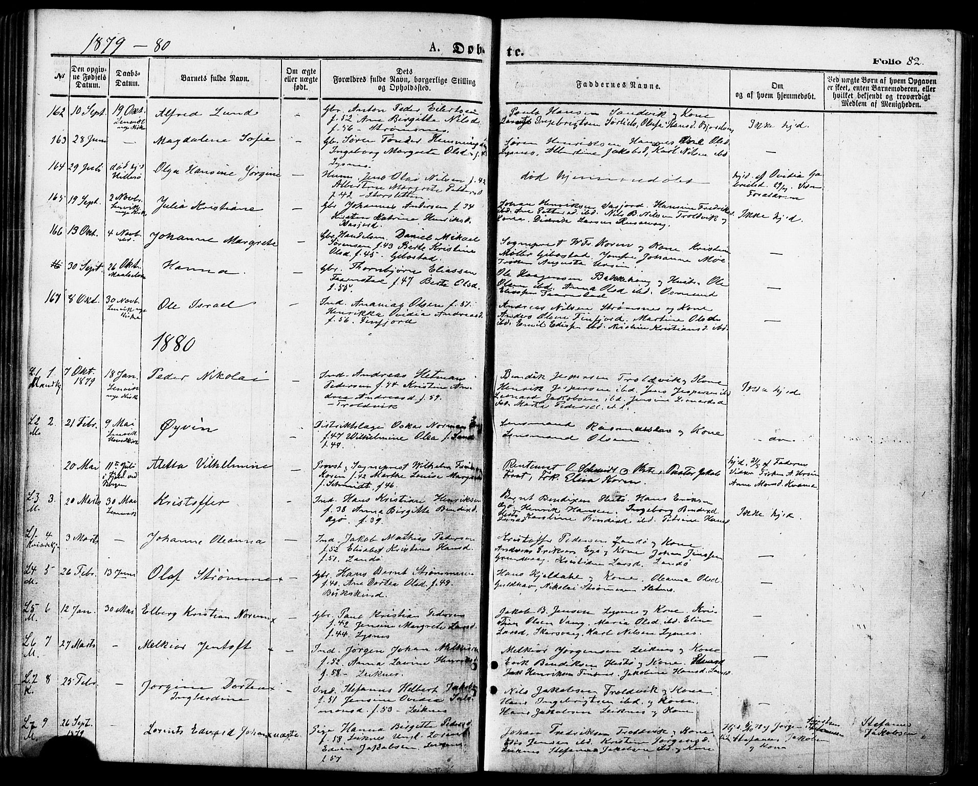 Lenvik sokneprestembete, SATØ/S-1310/H/Ha/Haa/L0010kirke: Parish register (official) no. 10, 1873-1880, p. 82