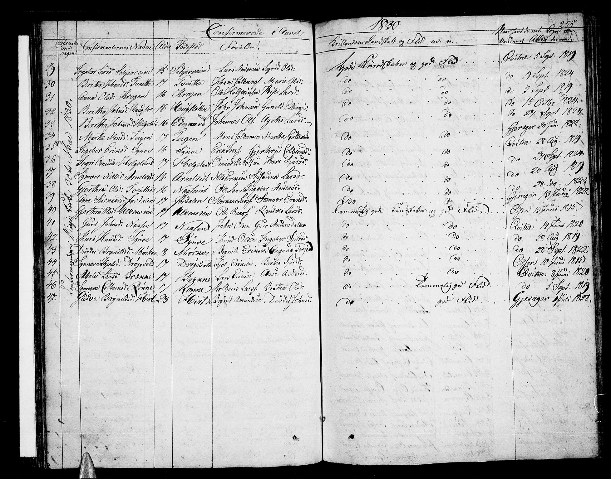 Voss sokneprestembete, AV/SAB-A-79001/H/Haa: Parish register (official) no. A 12, 1823-1837, p. 255