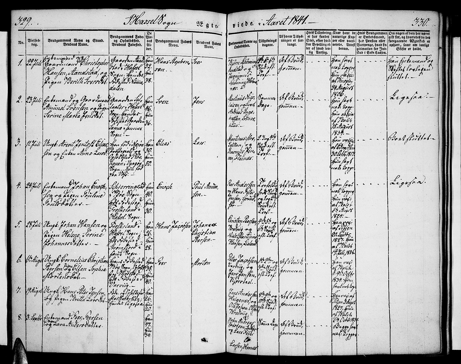 Ministerialprotokoller, klokkerbøker og fødselsregistre - Nordland, AV/SAT-A-1459/888/L1239: Parish register (official) no. 888A06 /1, 1837-1849, p. 329-330