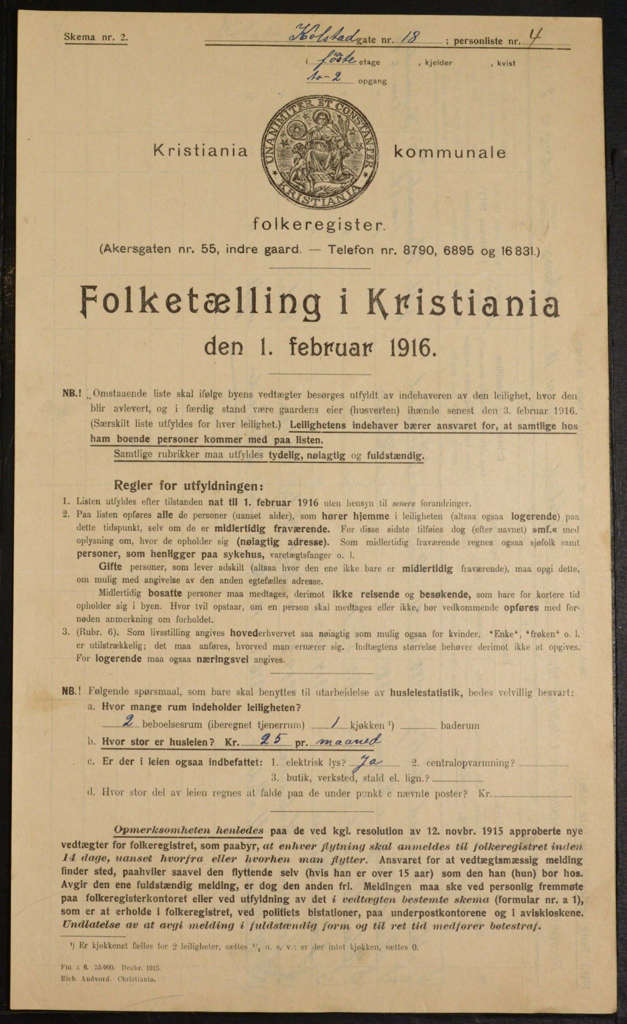 OBA, Municipal Census 1916 for Kristiania, 1916, p. 53554