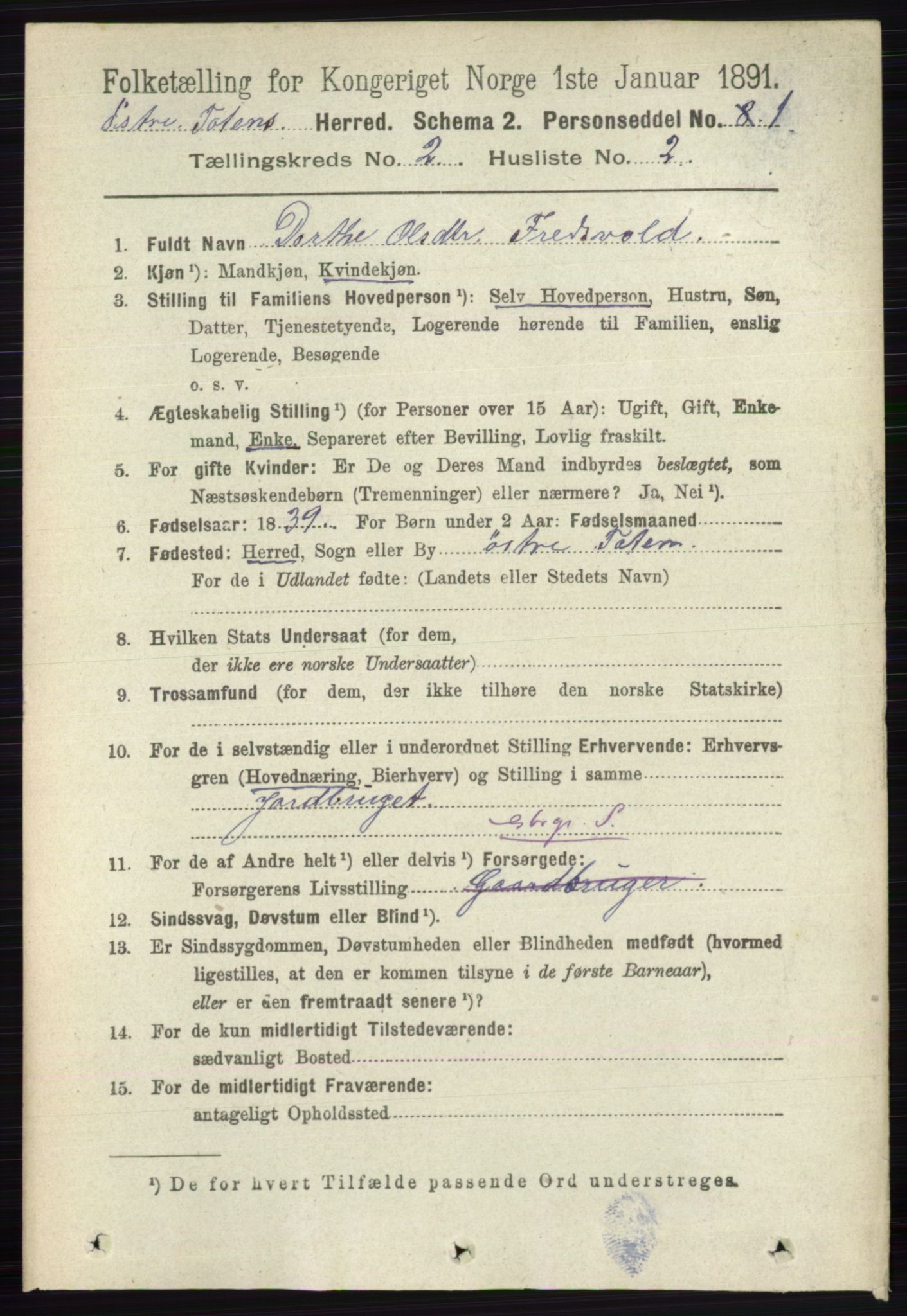 RA, 1891 census for 0528 Østre Toten, 1891, p. 801