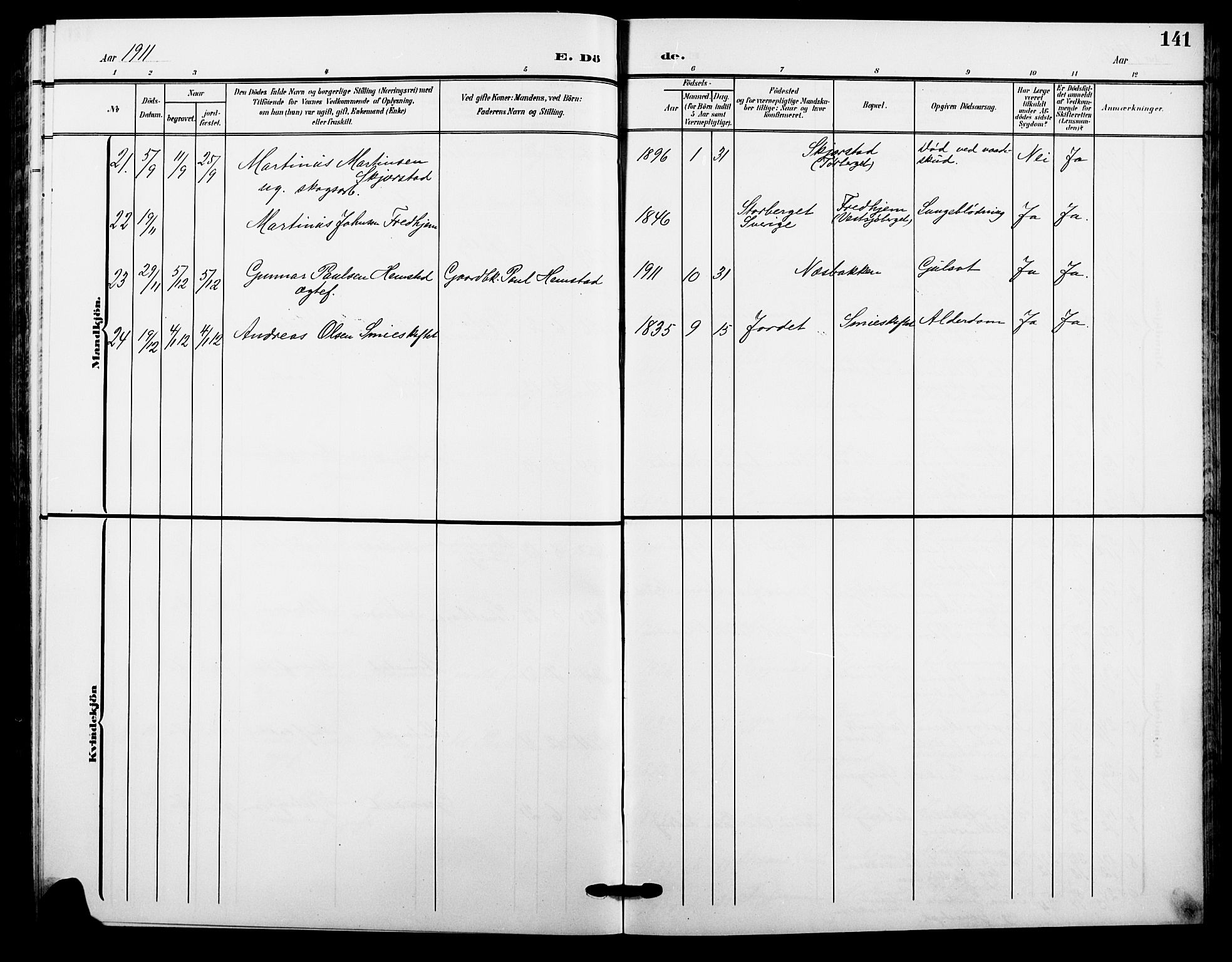 Trysil prestekontor, SAH/PREST-046/H/Ha/Hab/L0009: Parish register (copy) no. 9, 1904-1924, p. 141