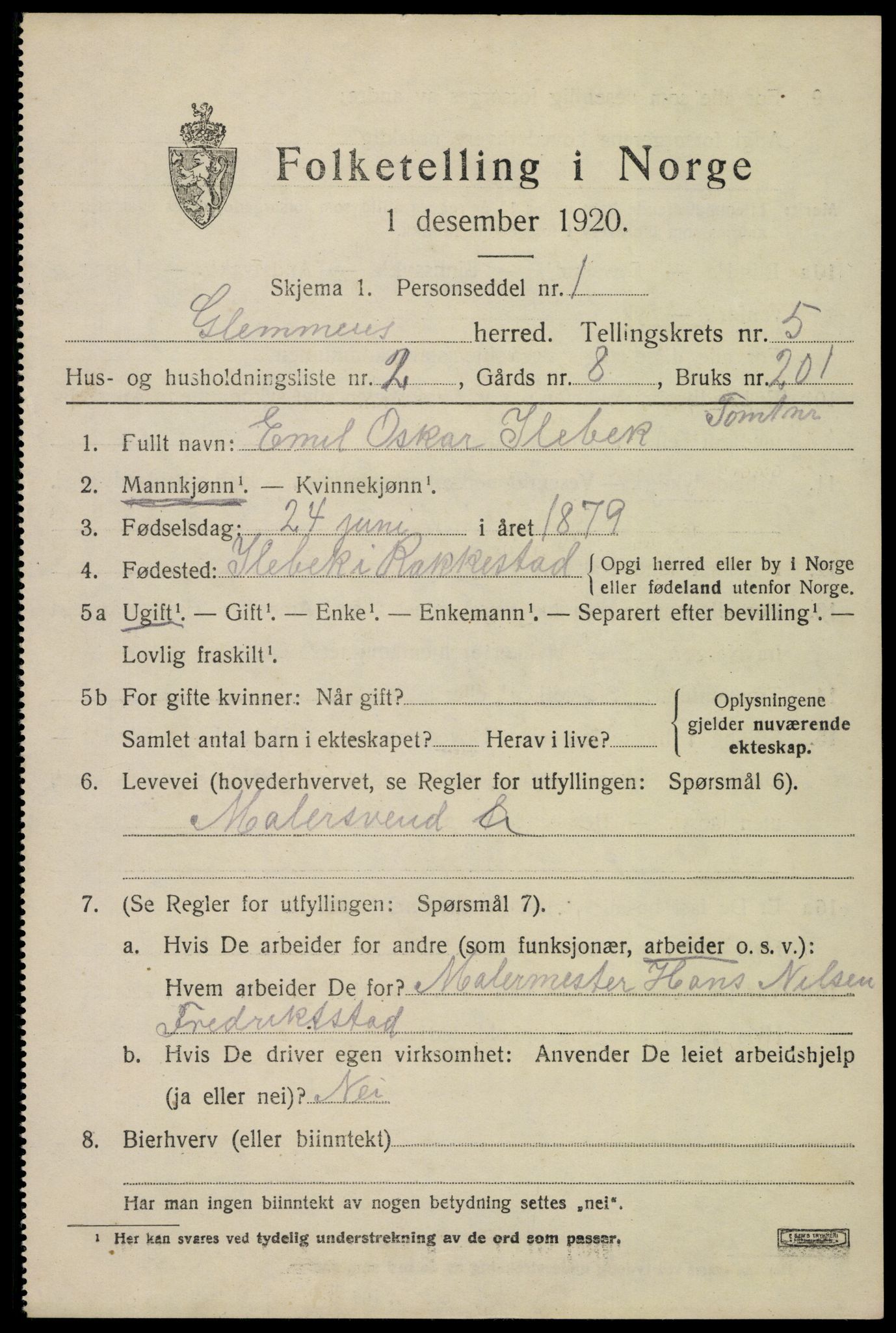 SAO, 1920 census for Glemmen, 1920, p. 16737