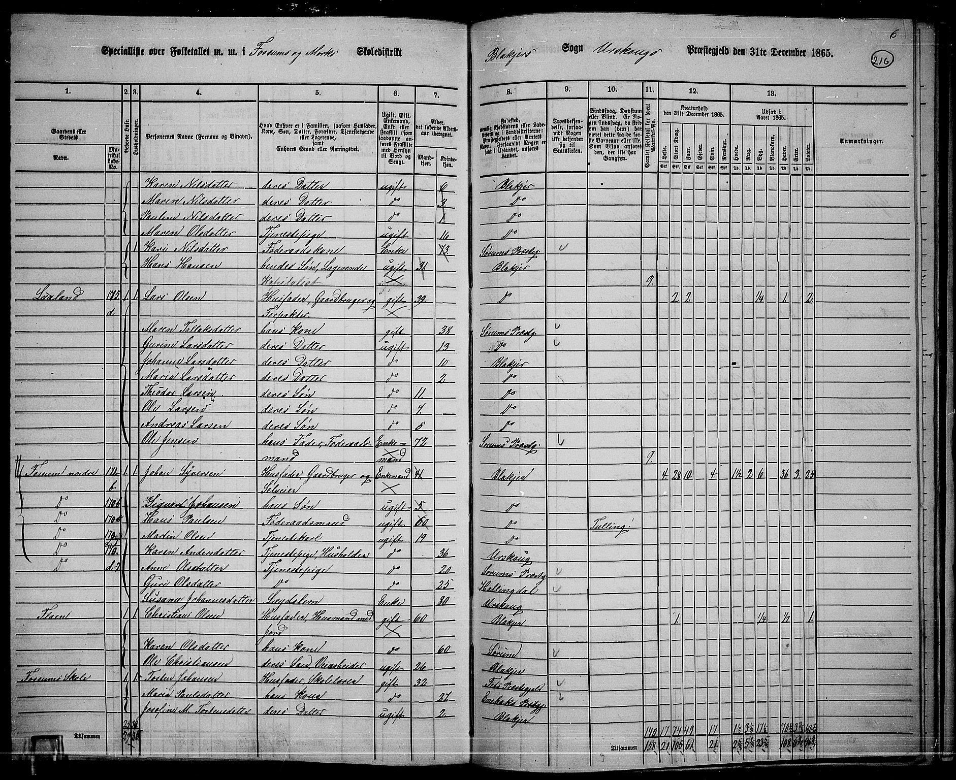 RA, 1865 census for Aurskog, 1865, p. 195