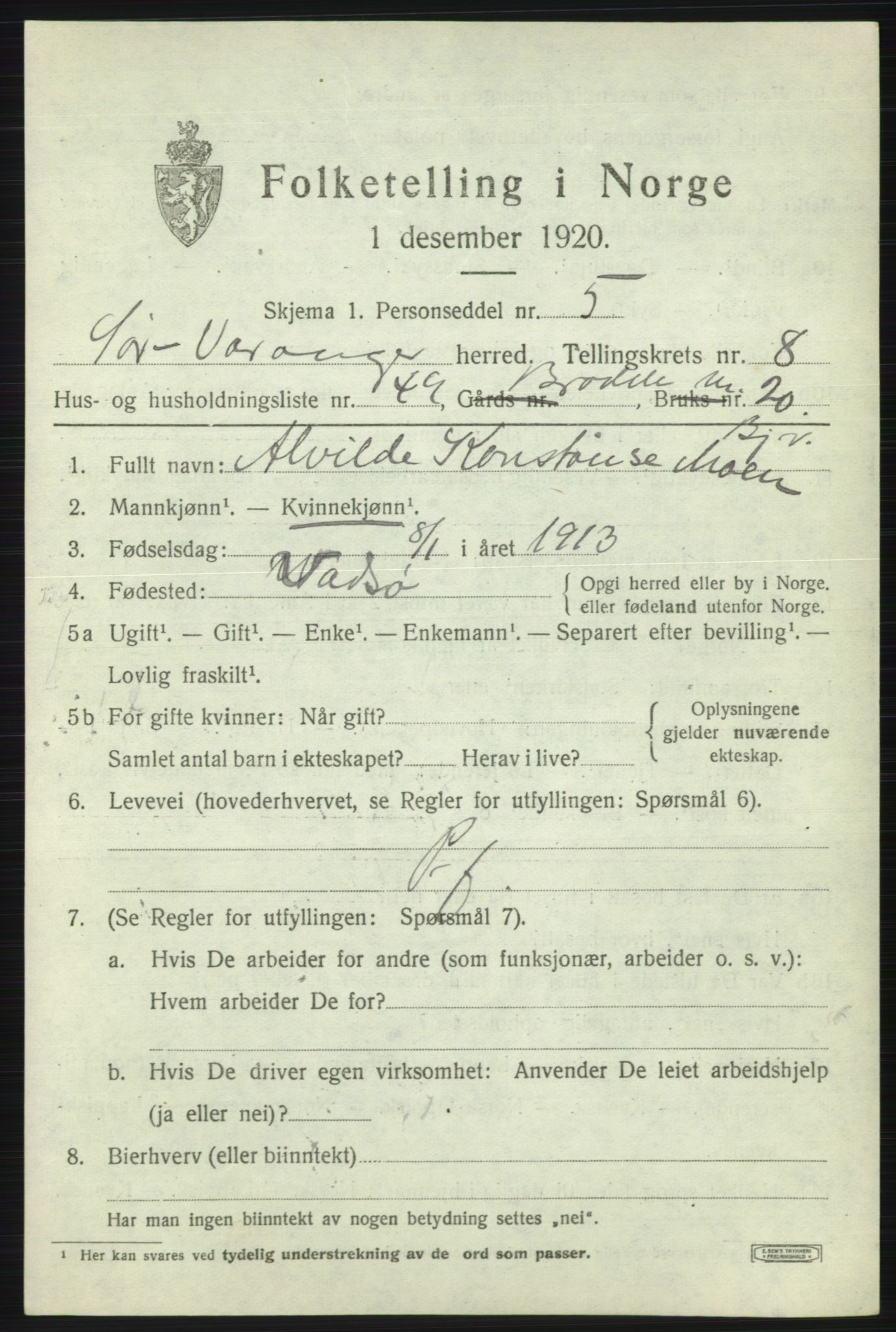 SATØ, 1920 census for Sør-Varanger, 1920, p. 5689