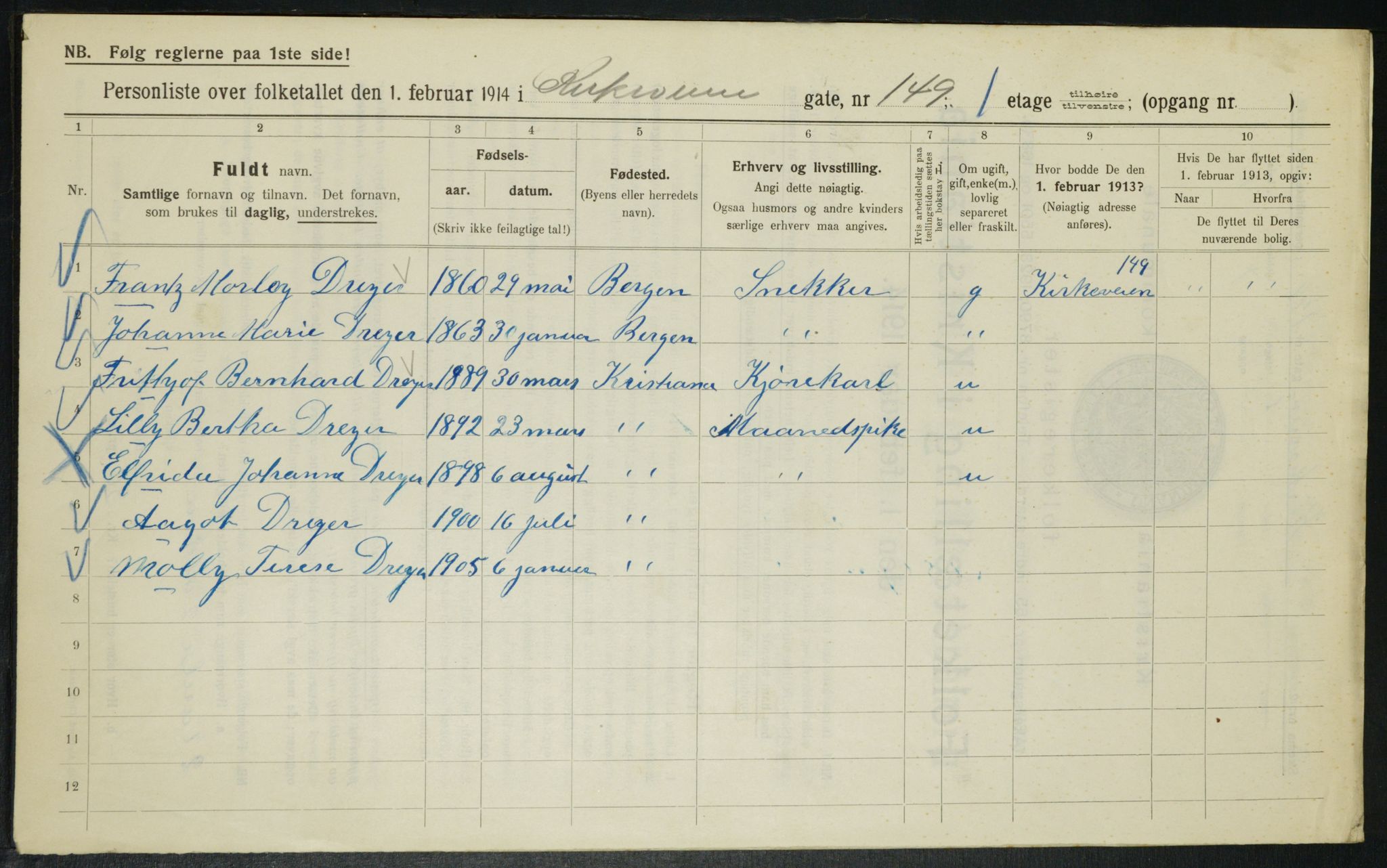 OBA, Municipal Census 1914 for Kristiania, 1914, p. 51421