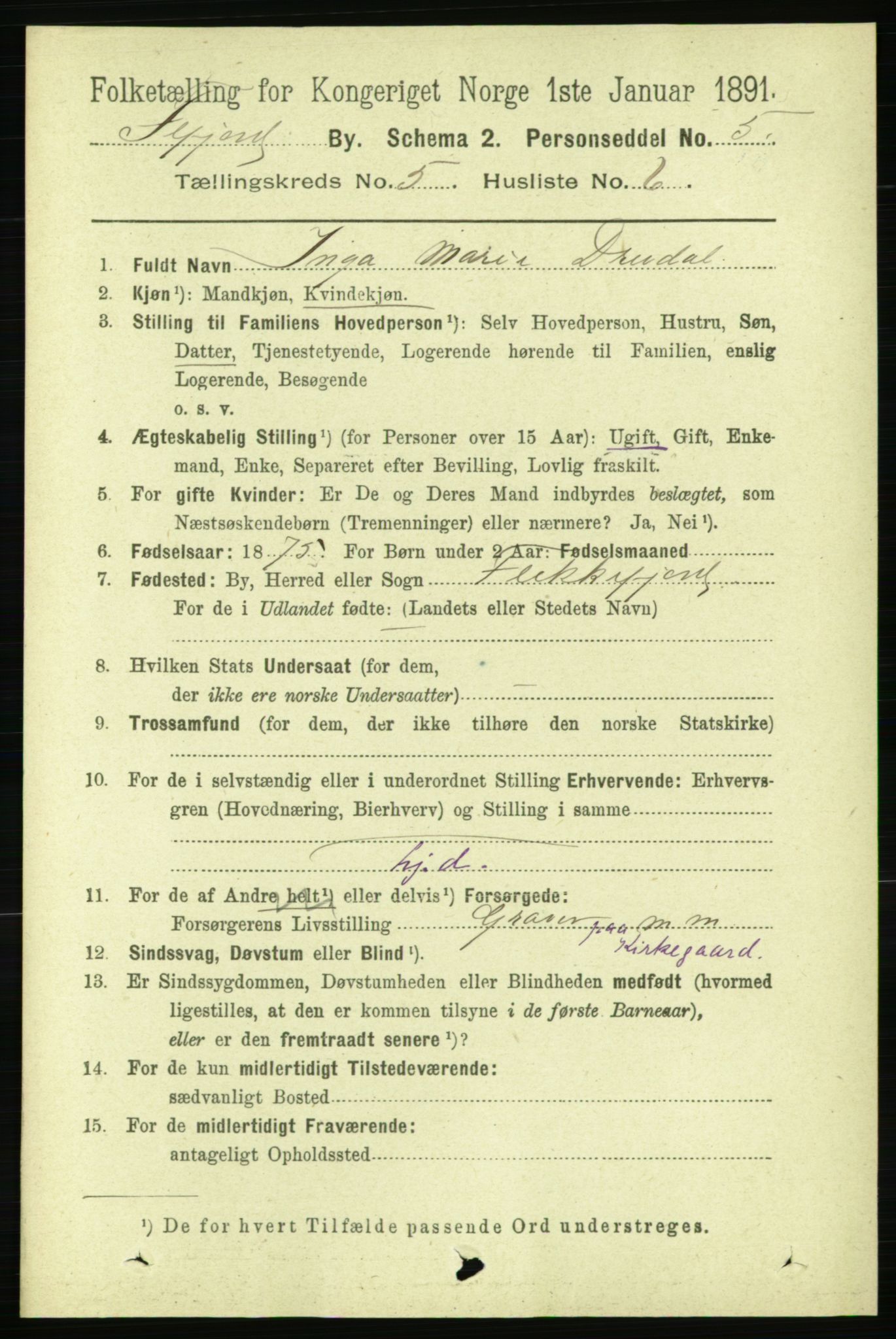 RA, 1891 census for 1004 Flekkefjord, 1891, p. 1149