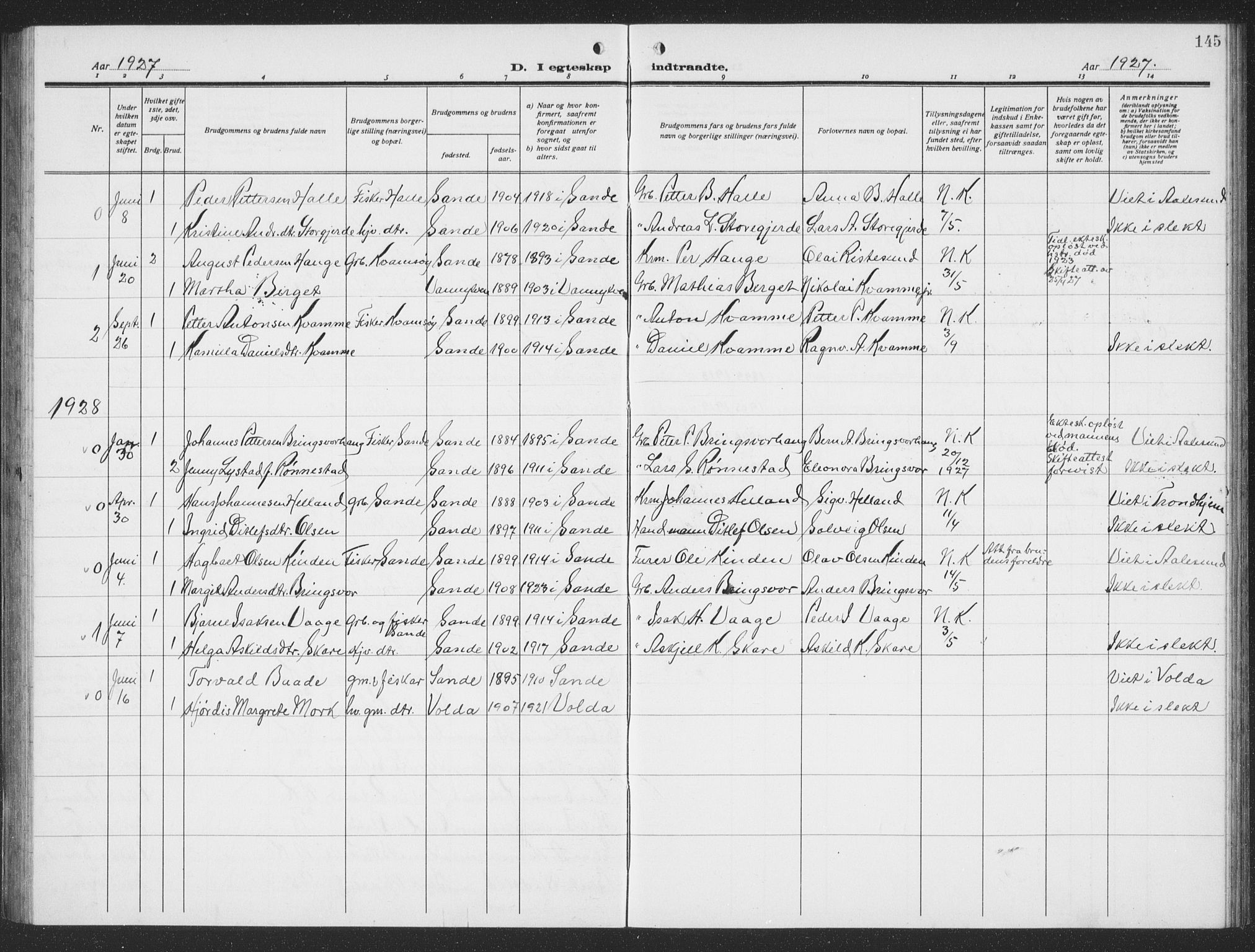 Ministerialprotokoller, klokkerbøker og fødselsregistre - Møre og Romsdal, SAT/A-1454/503/L0051: Parish register (copy) no. 503C06, 1923-1938, p. 145