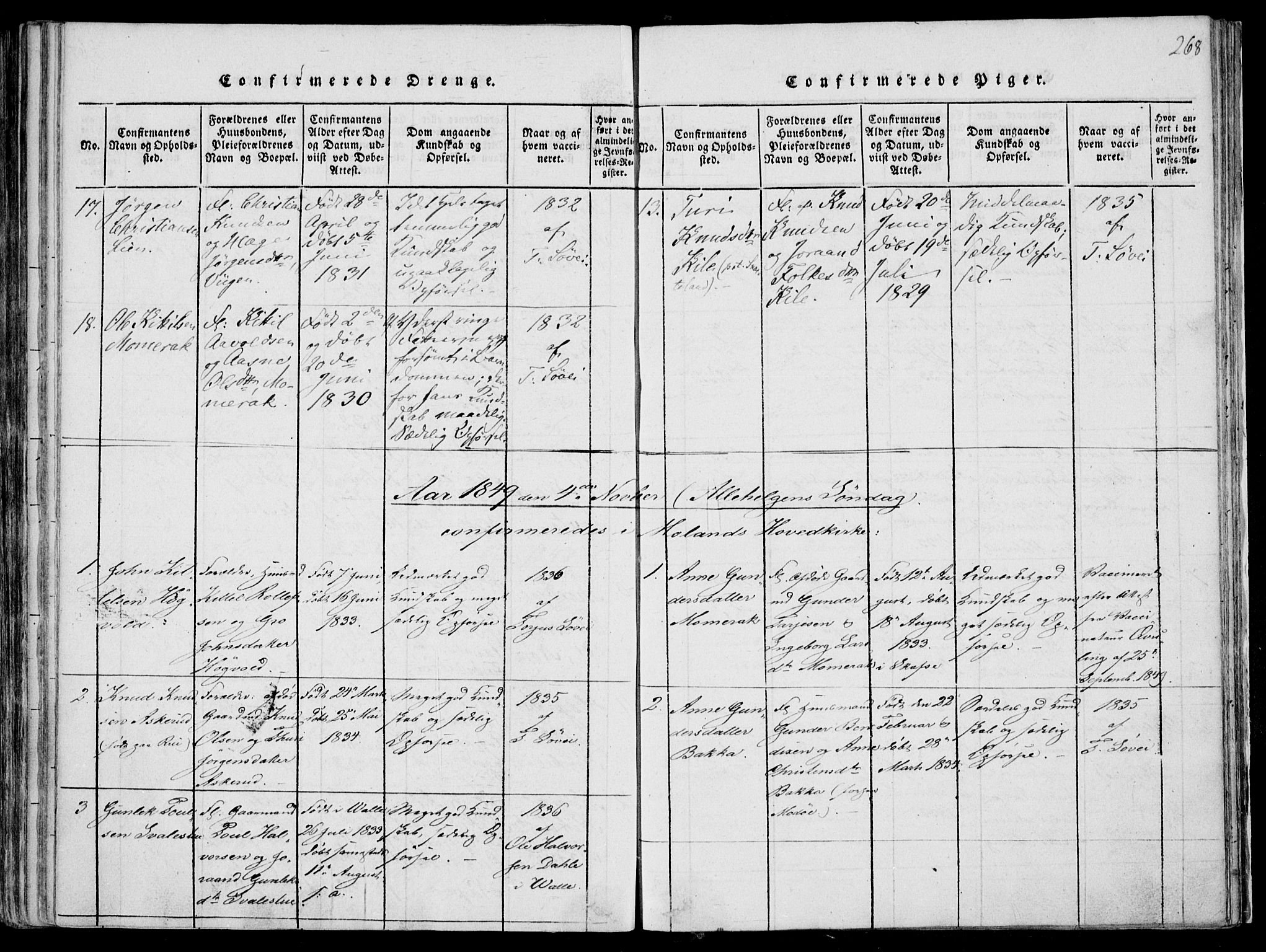 Fyresdal kirkebøker, SAKO/A-263/F/Fa/L0004: Parish register (official) no. I 4, 1815-1854, p. 268