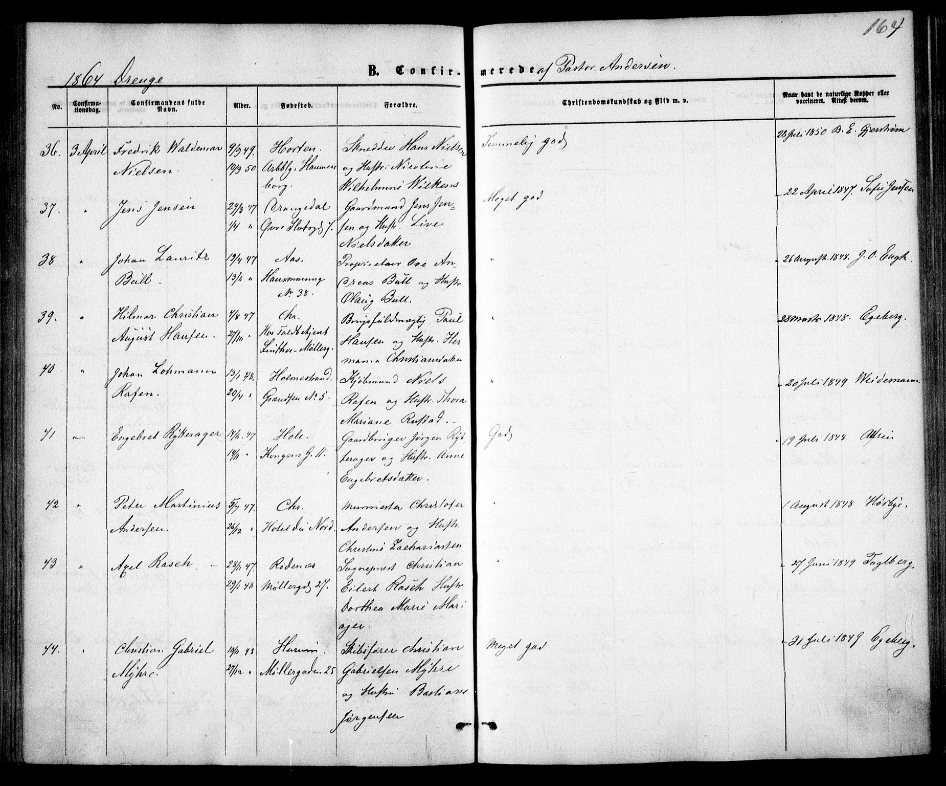 Trefoldighet prestekontor Kirkebøker, AV/SAO-A-10882/F/Fb/L0001: Parish register (official) no. II 1, 1858-1871, p. 164