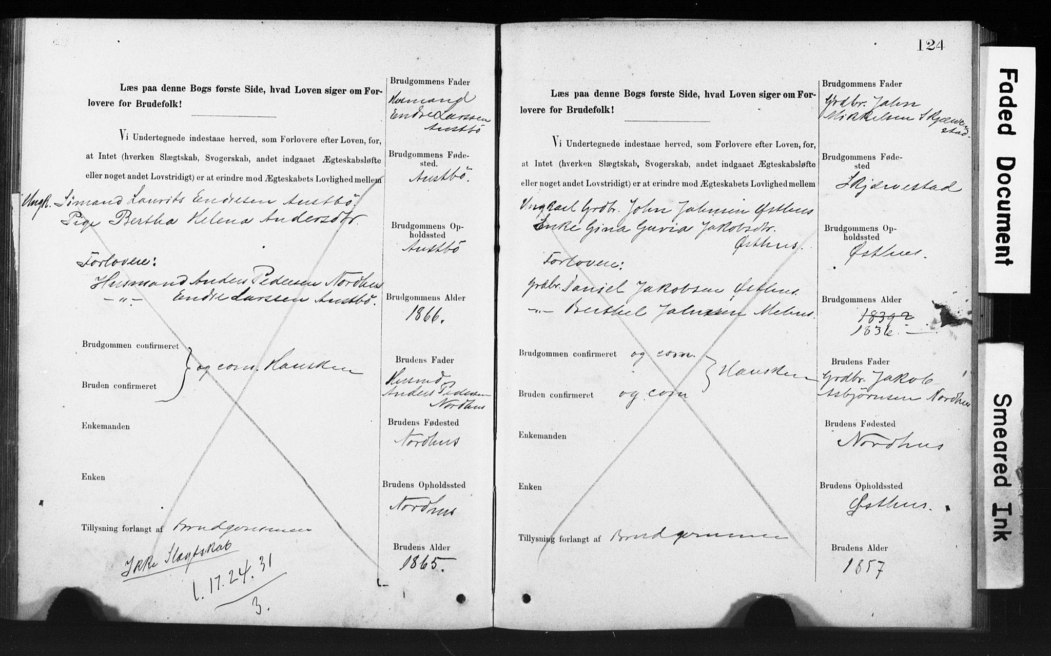 Rennesøy sokneprestkontor, SAST/A -101827/I/Ie/L0001: Banns register no. 1, 1873-1898, p. 124