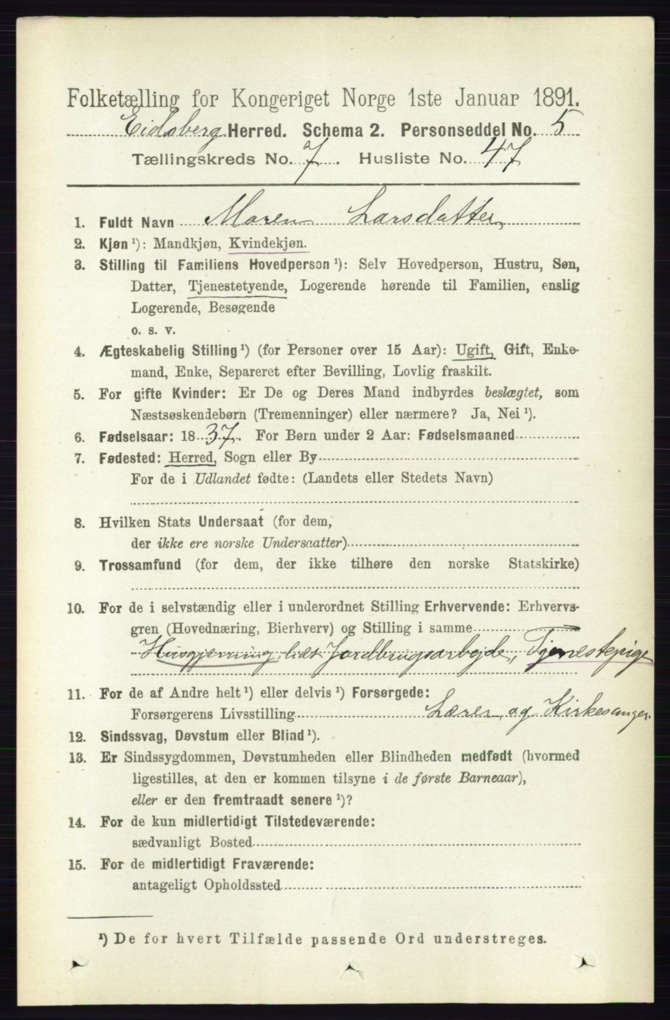 RA, 1891 census for 0125 Eidsberg, 1891, p. 4411