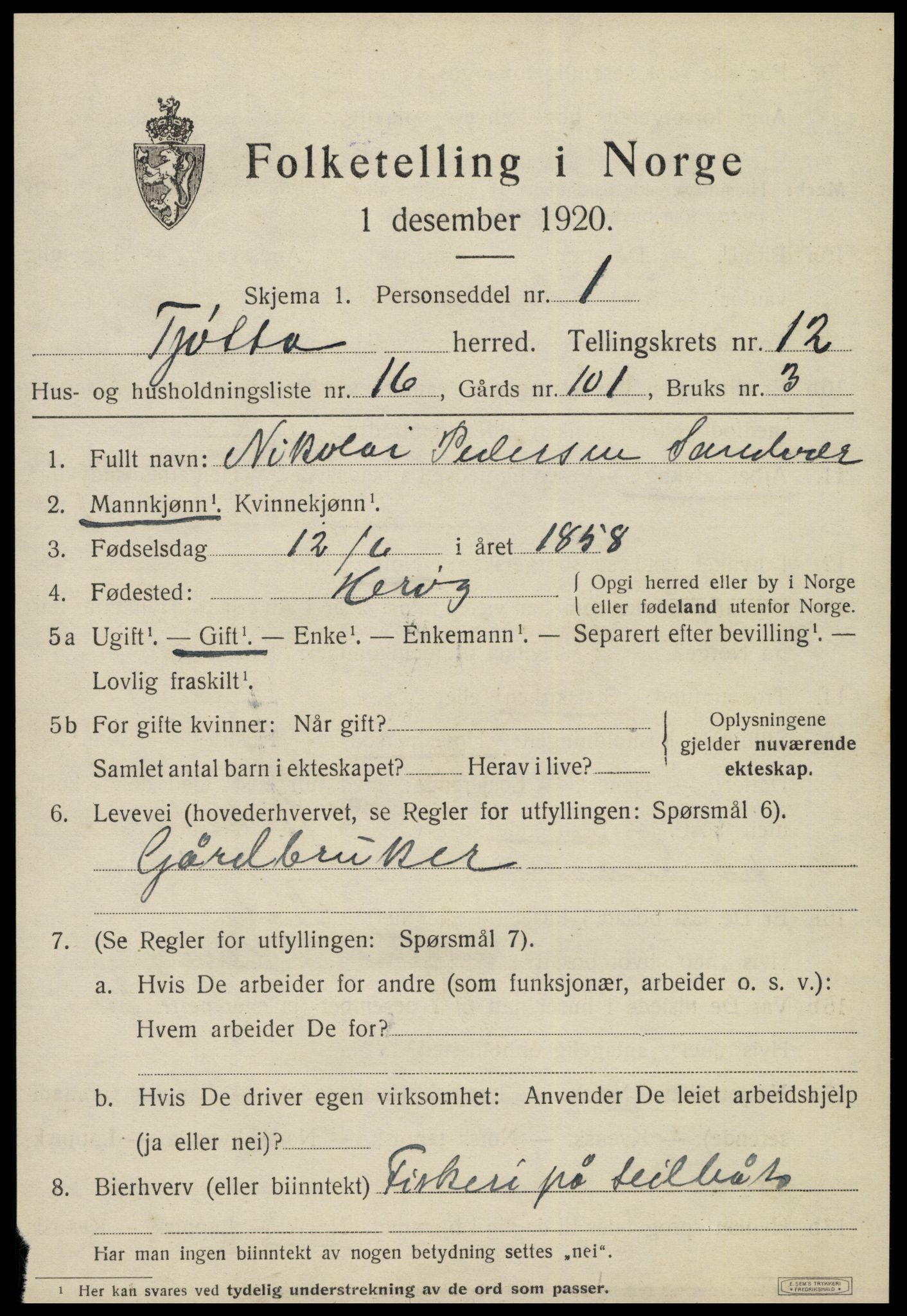 SAT, 1920 census for Tjøtta, 1920, p. 4939