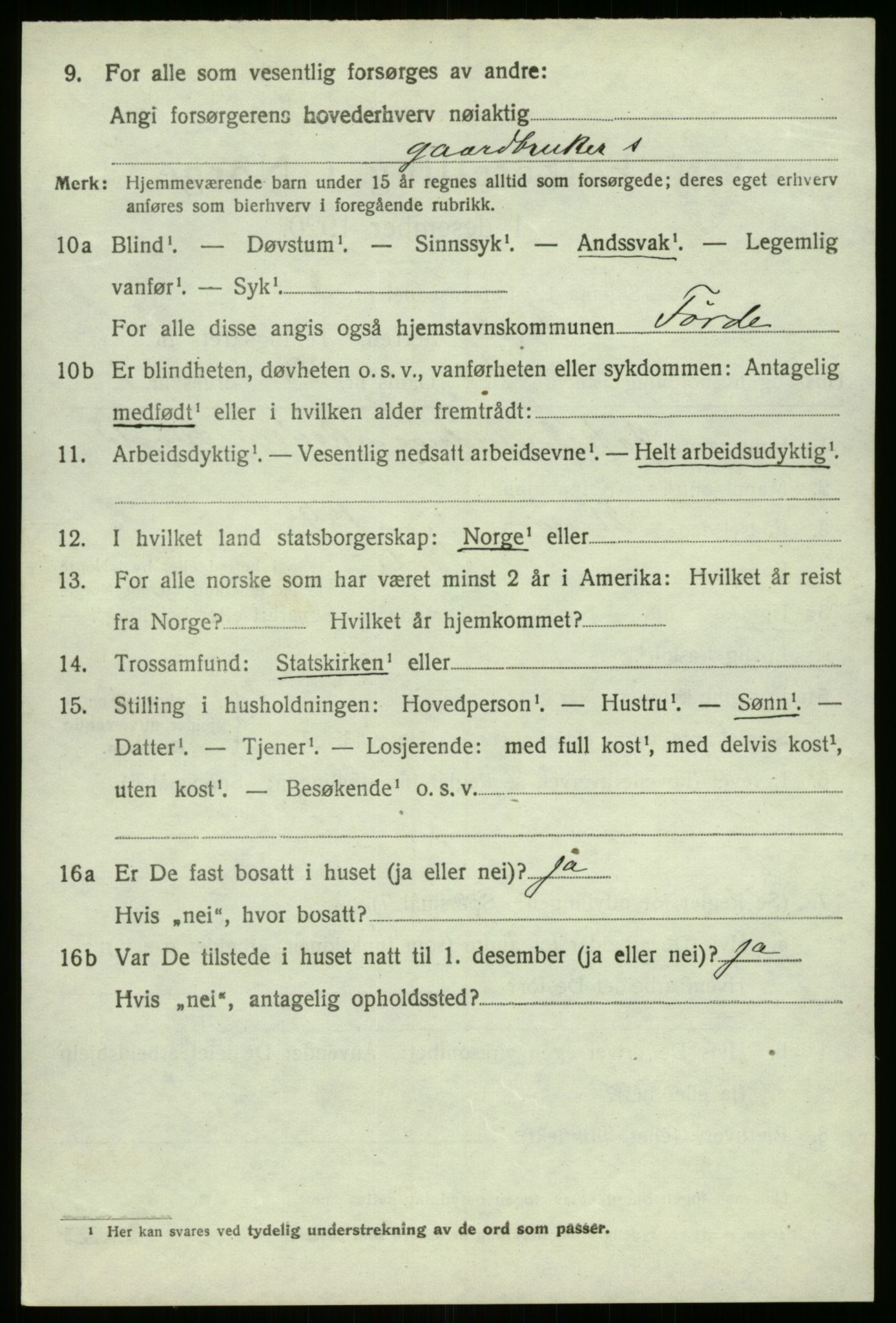 SAB, 1920 census for Førde, 1920, p. 4867