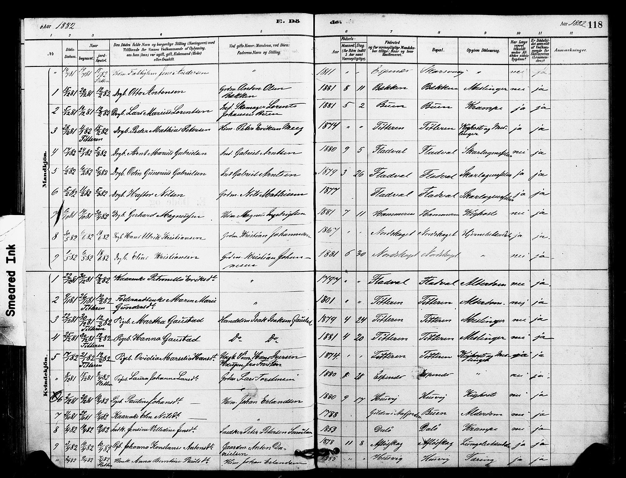 Ministerialprotokoller, klokkerbøker og fødselsregistre - Sør-Trøndelag, AV/SAT-A-1456/641/L0595: Parish register (official) no. 641A01, 1882-1897, p. 118