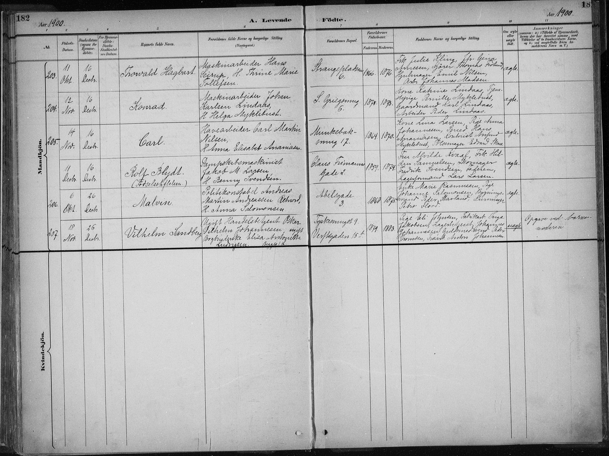 Nykirken Sokneprestembete, AV/SAB-A-77101/H/Haa/L0018: Parish register (official) no. B 6, 1895-1903, p. 182