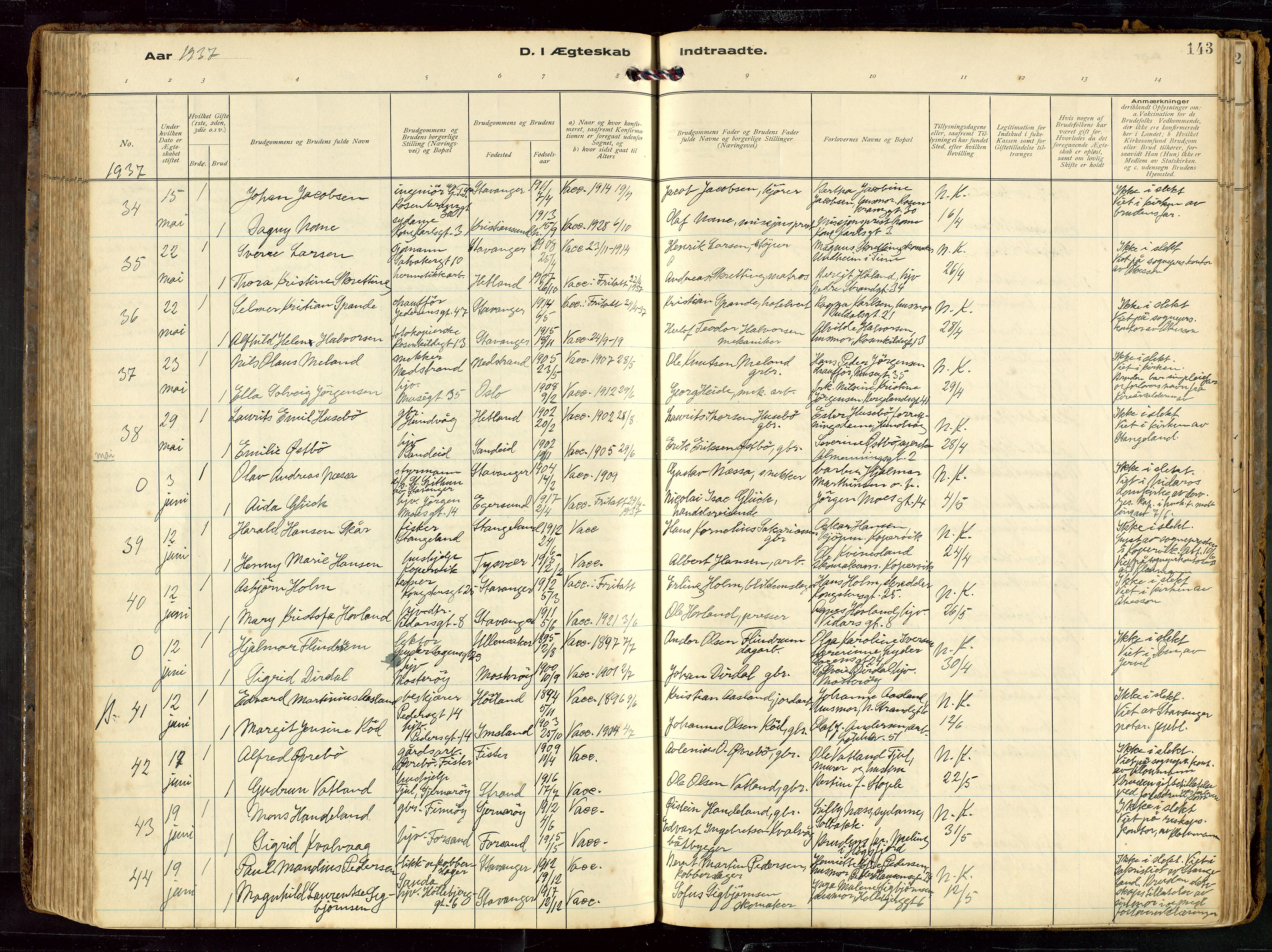 St. Petri sokneprestkontor, AV/SAST-A-101813/002/D/L0002: Parish register (official) no. A 27, 1921-1942, p. 143